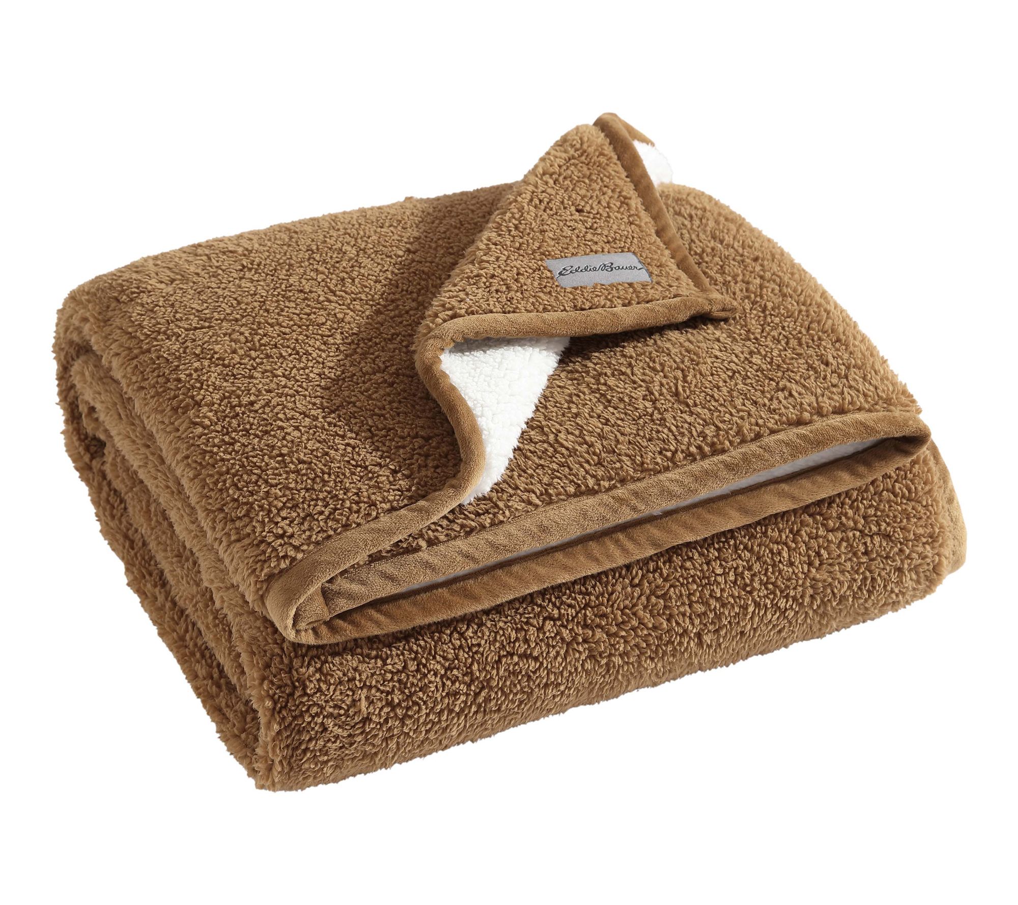 Eddie Bauer Solid Reversible Brown Sherpa 50"X60" Throw