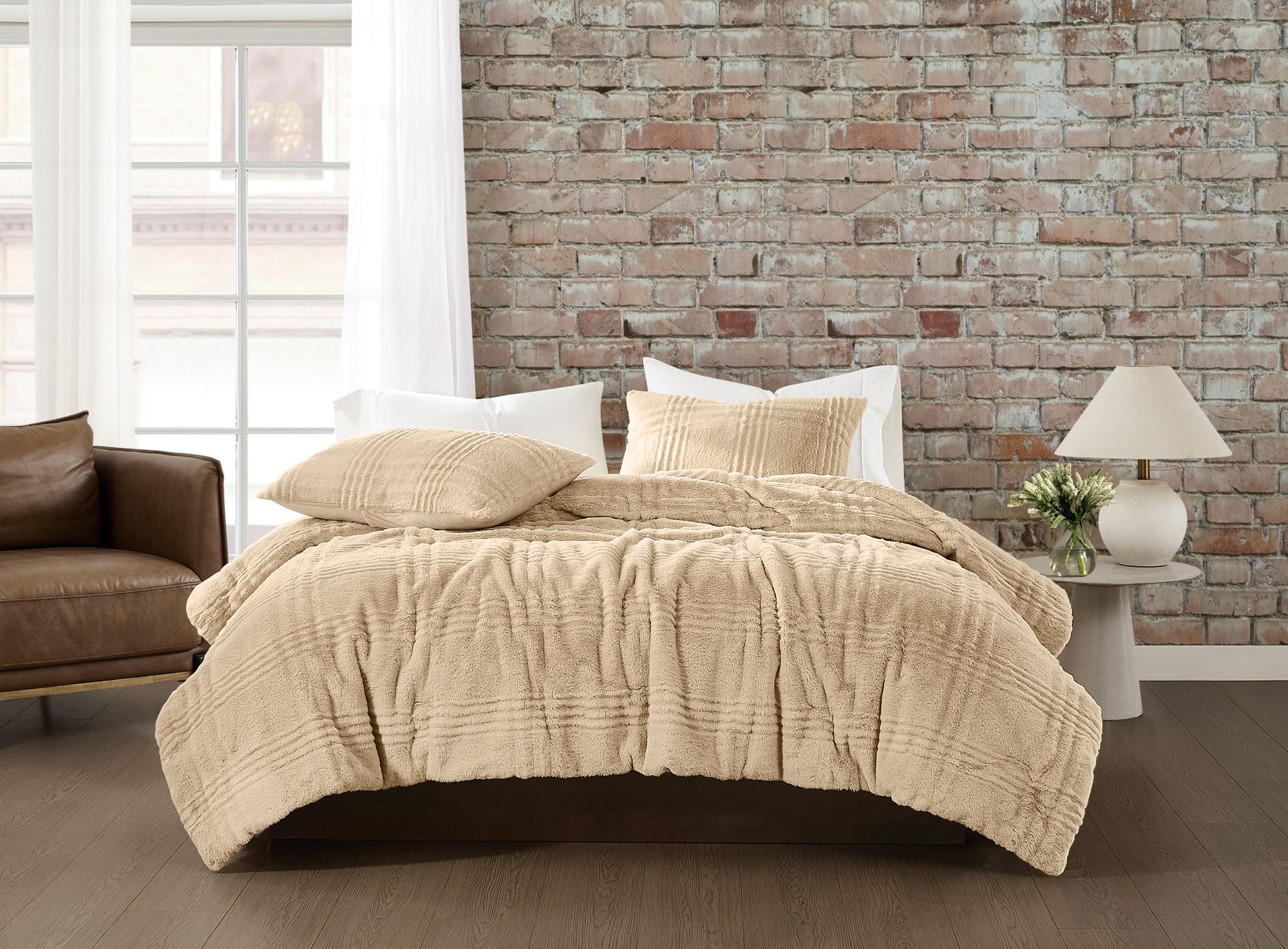 Brooklyn Loom Carved Faux Fur King Comforter Set