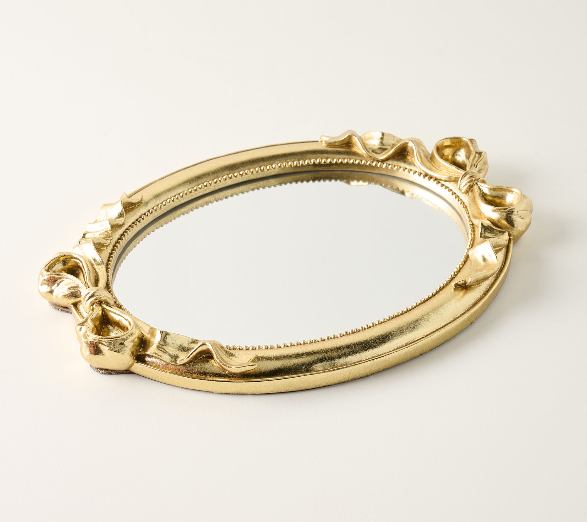  18" Mirrored Oval Tray with Bows by Valerie