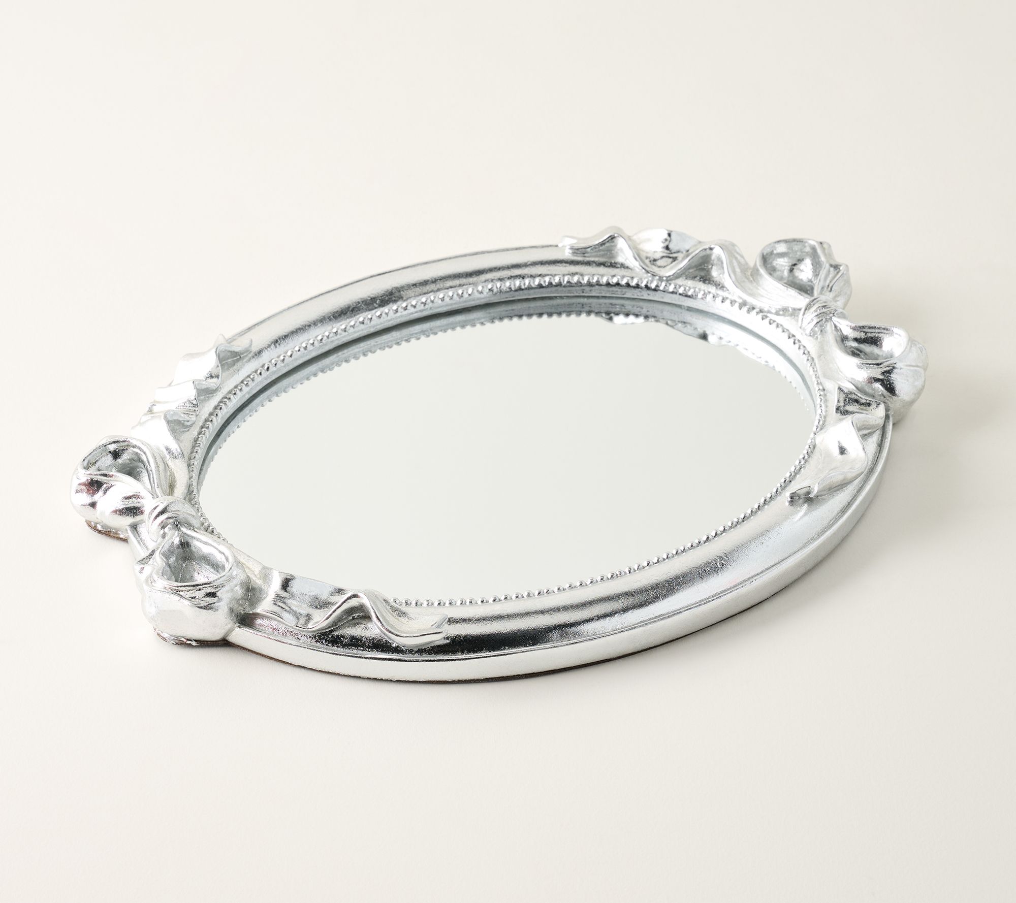 18" Mirrored Oval Tray with Bows by Valerie