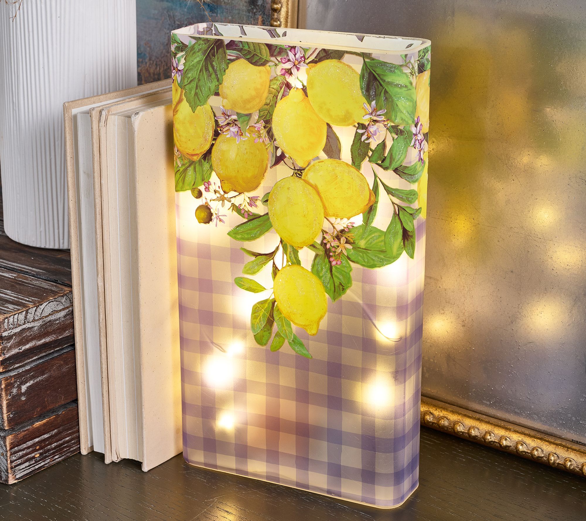 "As Is" 10" Illuminated Slim Glass Accent with Fruit- Valerie