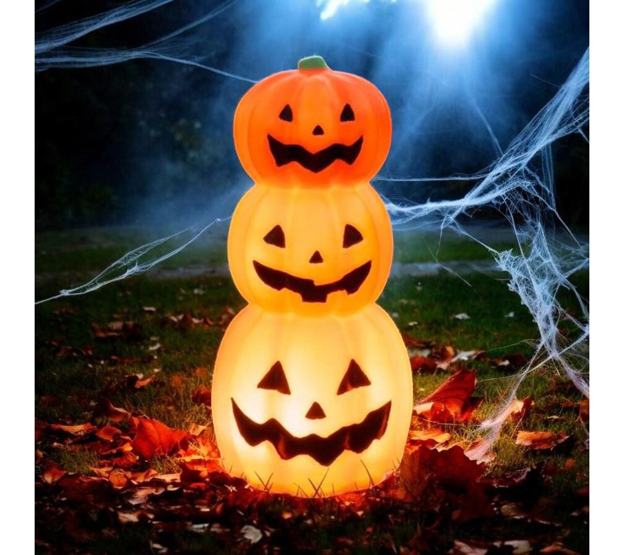 12" Blow Mold LED Light Up Stacked Jack O'Lantern Pumpkin