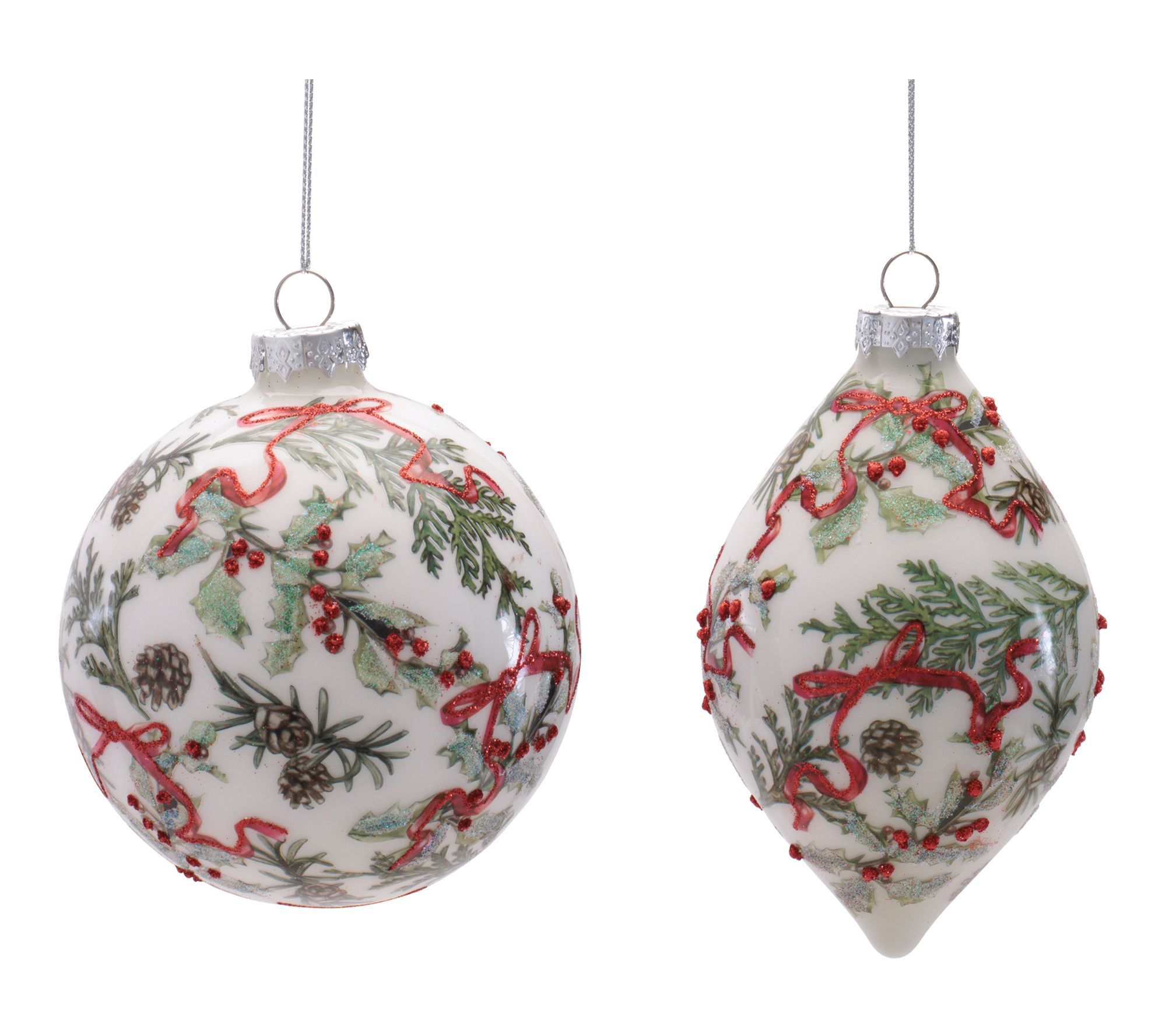 Melrose Holiday Botanical Glass Ornament (Set of 6)