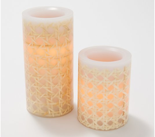 Candle Impressions S/2 4" & 6" Basket- Weave Flameless Pillars