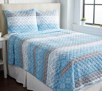 Home Reflections Fair Isle Print Quilt Set with Tote - Queen