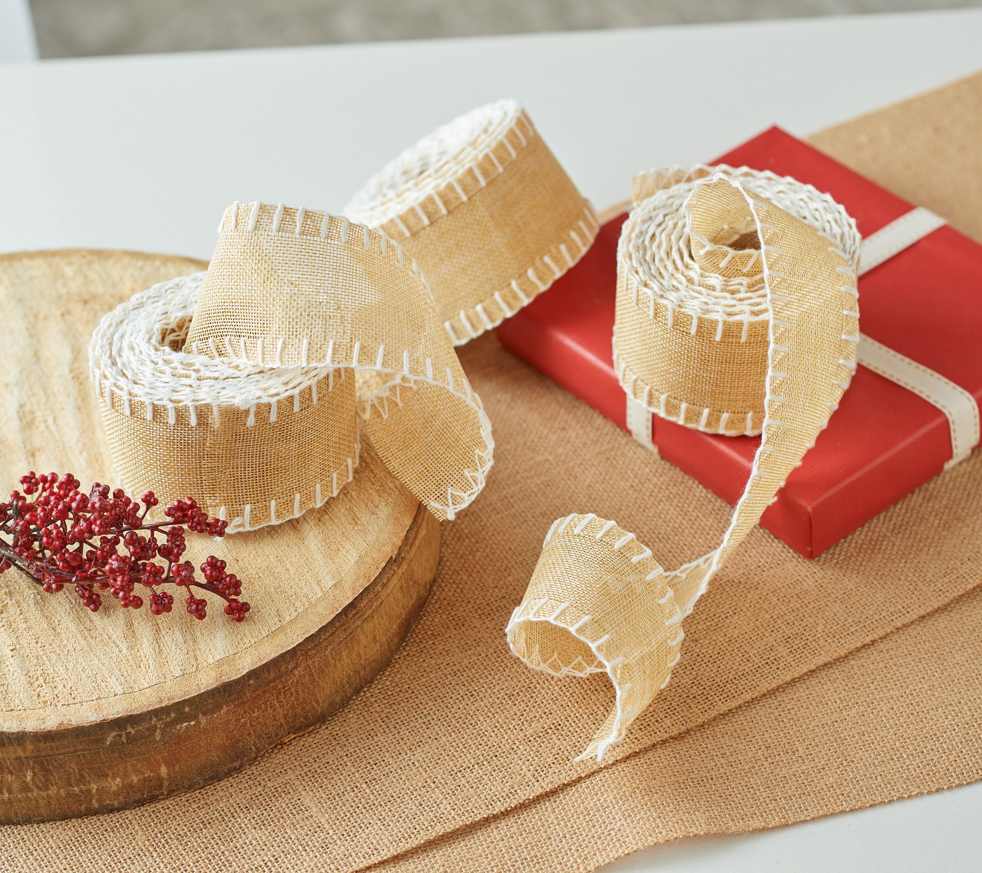 Set of 3 2.5" x 15' Hem Stitched Ribbon by Valerie