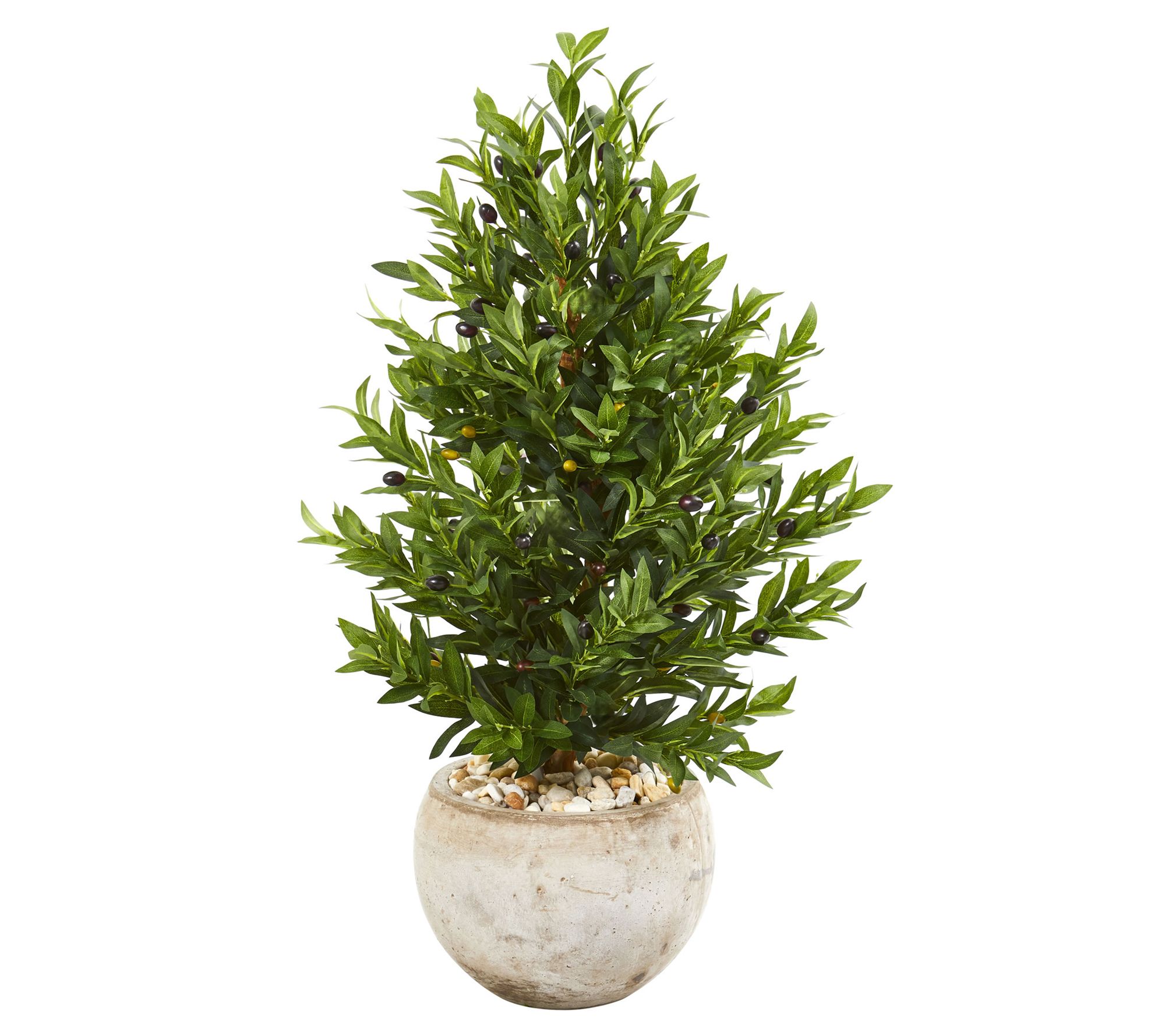 3' Olive Cone Topiary in Sand Stone Planter UV Resistant
