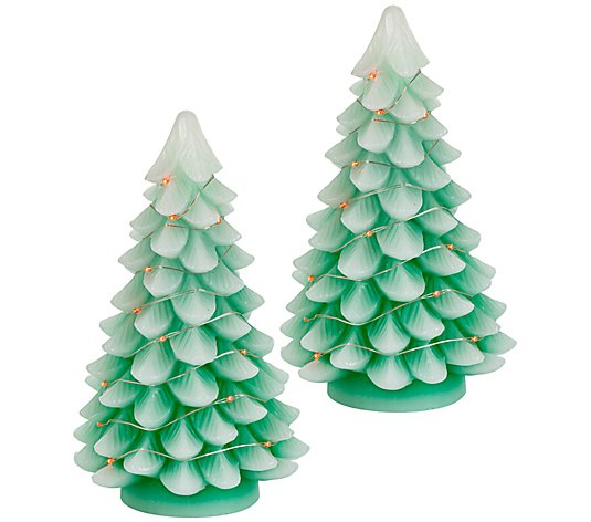 Set of 2 9-in H Green Christmas Tree w/ Lightsby Gerson Co