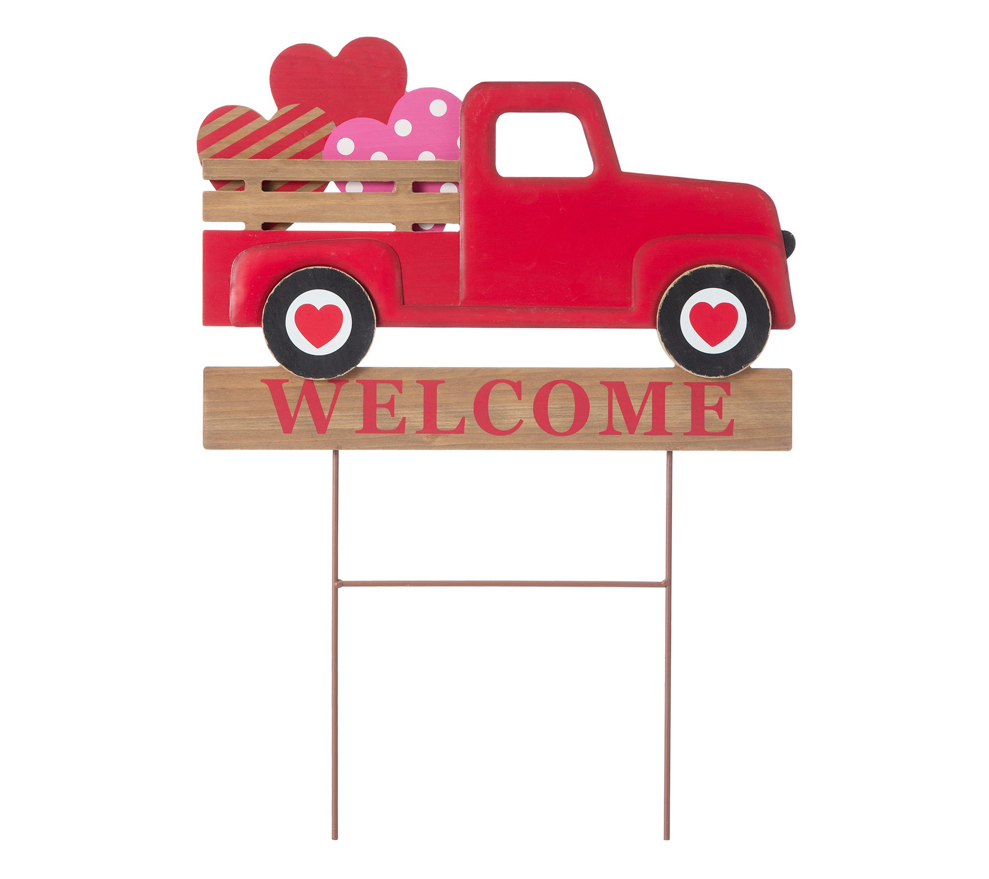Glitzhome 24" Welcome Valentine's Red Truck Yar d Stake