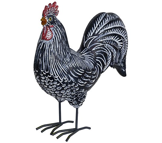 Exhart Black and White Striped Rooster