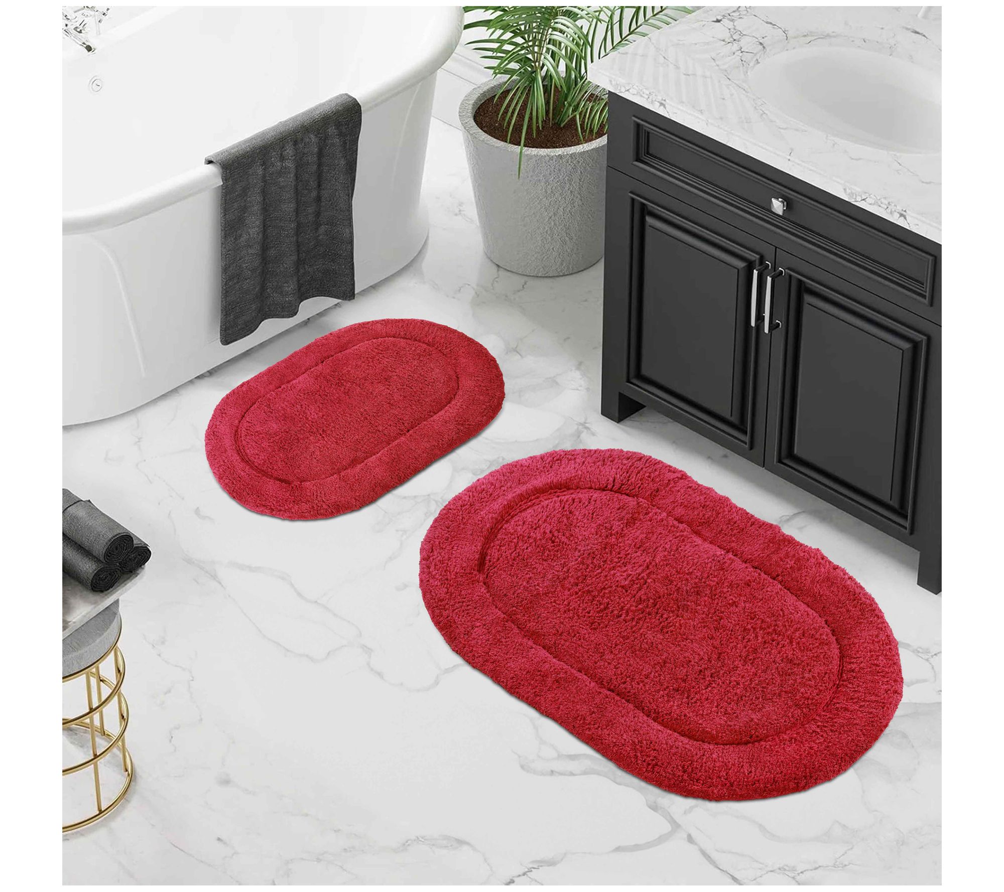 Superior Troy Solid Non-Slip Machine Washable Bath Mat Set 