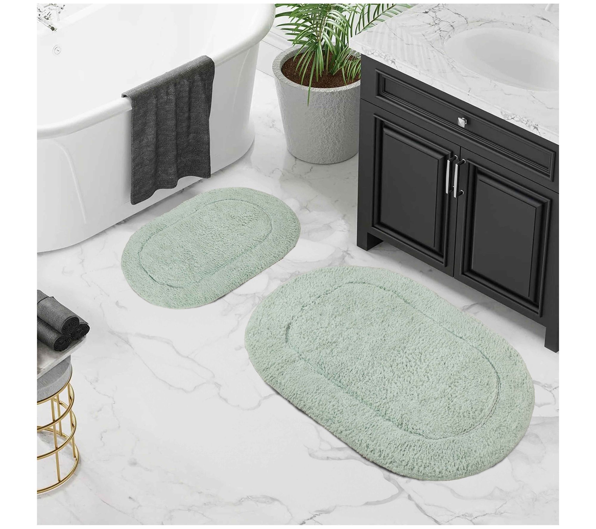 Superior Cotton 2-Piece Non-Slip Oval Bath Rug Set 