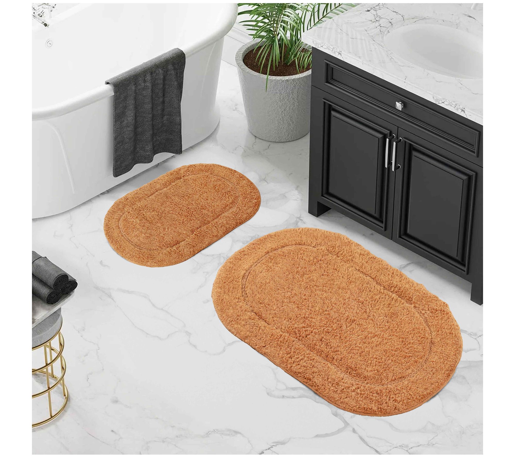 Superior Cotton 2 Piece Non-Sl ip Oval Bath Ru g Set
