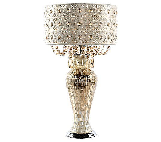 River of Goods Jeweled Metal & Mosaic Table Lamp w/Crystals