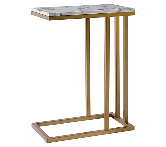 Teamson Home Marmo C Shape Table - Faux Marble/Brass