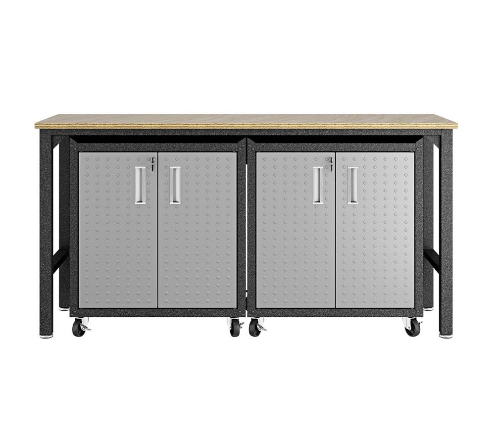 Manhattan Comfort 3-Pc Fortress Garage Cabinet& Worktable 1