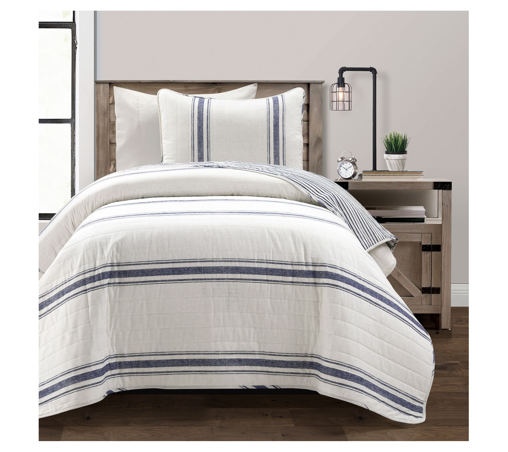 Farmhouse Stripe Cotton 2-Piece Twin/TXL by Lush Decor