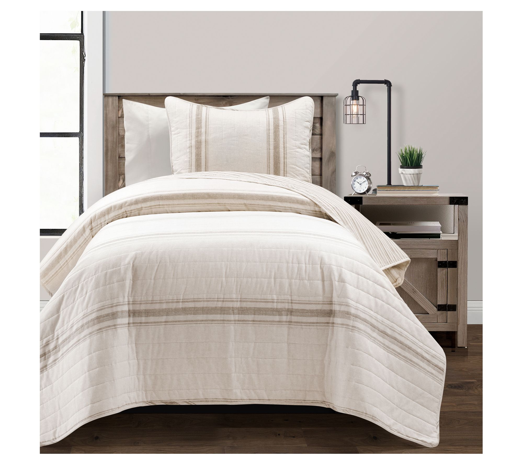 Farmhouse Stripe Cotton 2-Piece Twin/TXL by Lush Decor