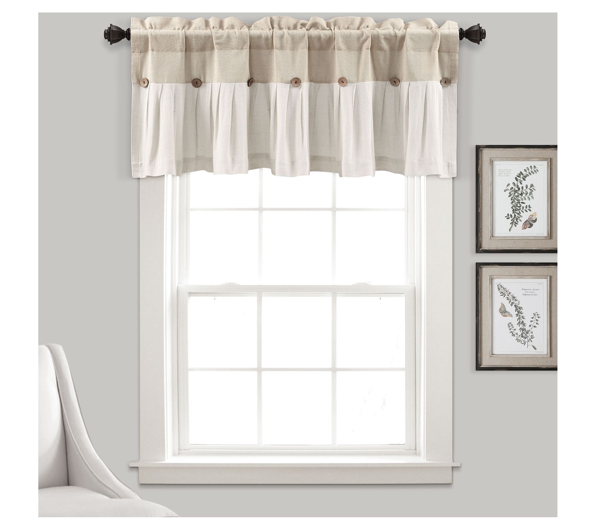 Linen Button Valance Single 84" x 18" + 2" by Lush Decor