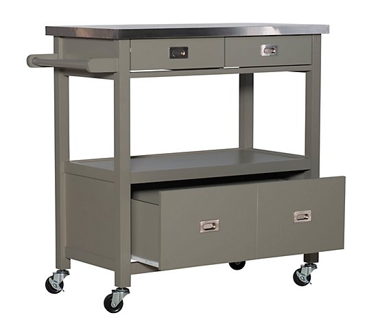 Linon Home Carra Kitchen Rolling Cart Prep Isla nd - Double