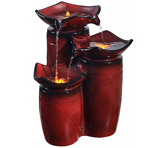 Teamson Home Outdoor 3-Tier Glazed Pots Fountain-Gradient Red