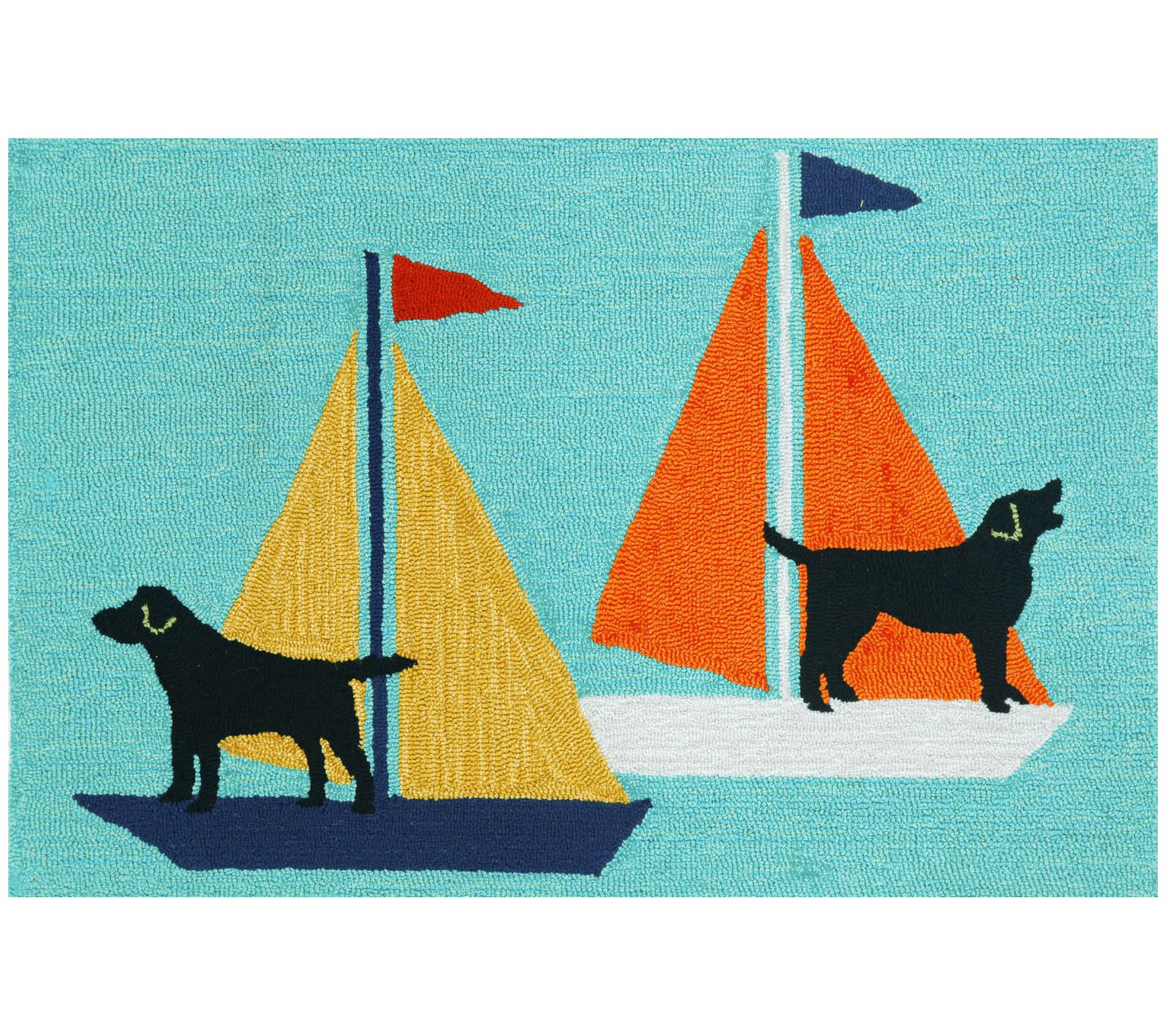 Liora Manne Frontporch Sailing Dog In/Out Rug Blue 20" x 30"