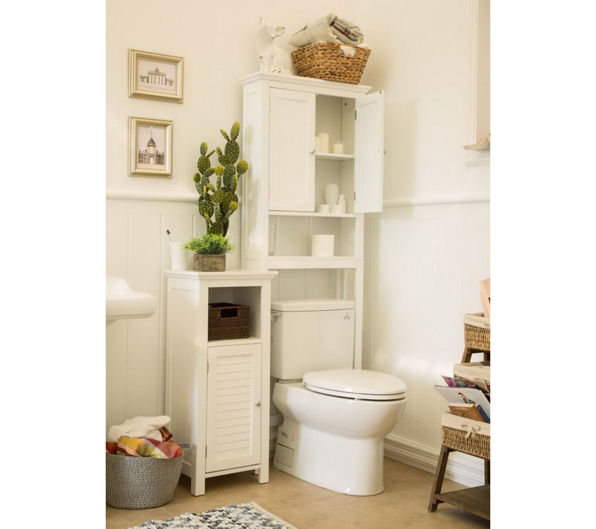 Glitzhome Wooden Floor Free Standing Storage Bathroom