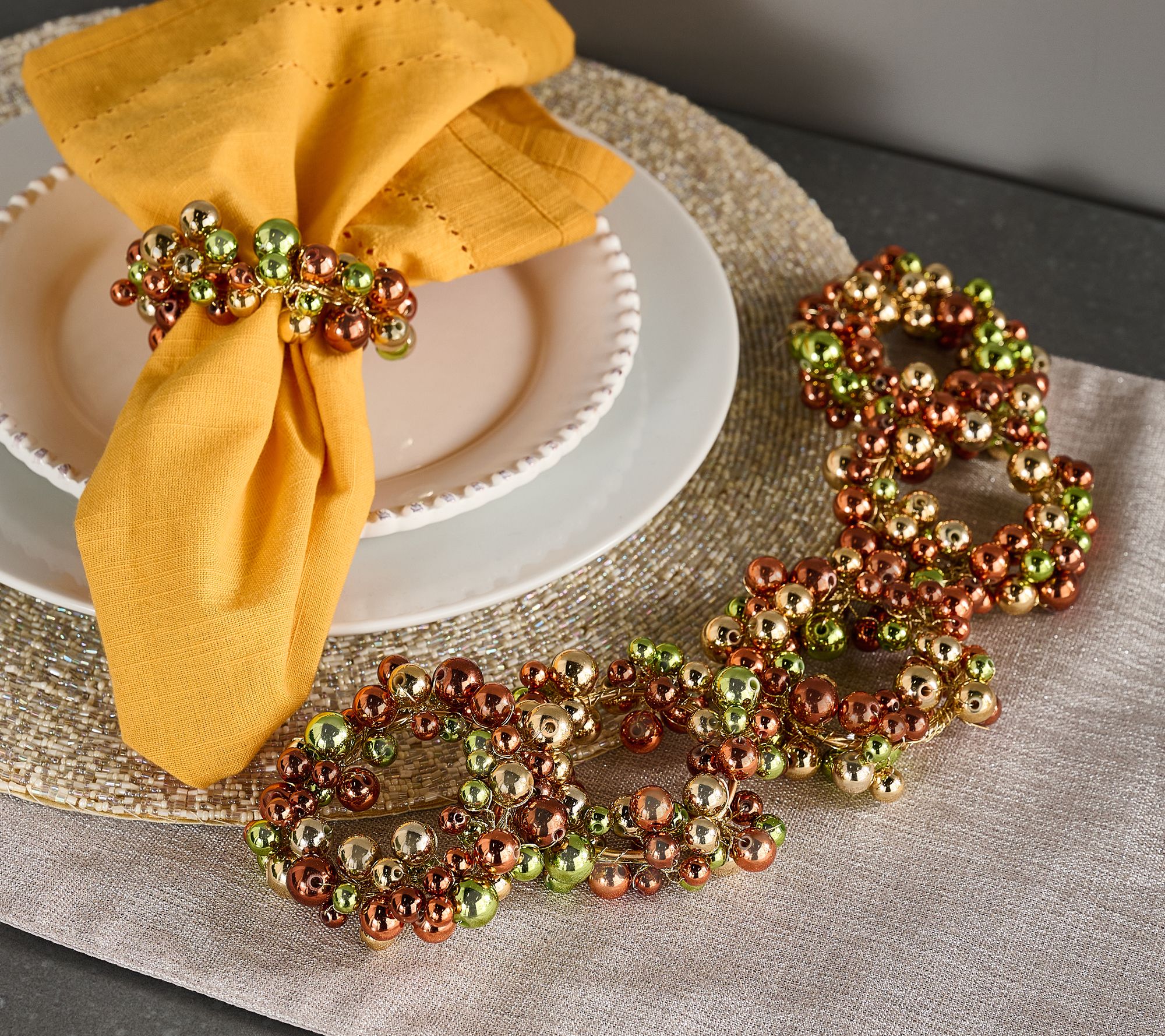Set of 6 Beaded Napkin Rings by Valerie
