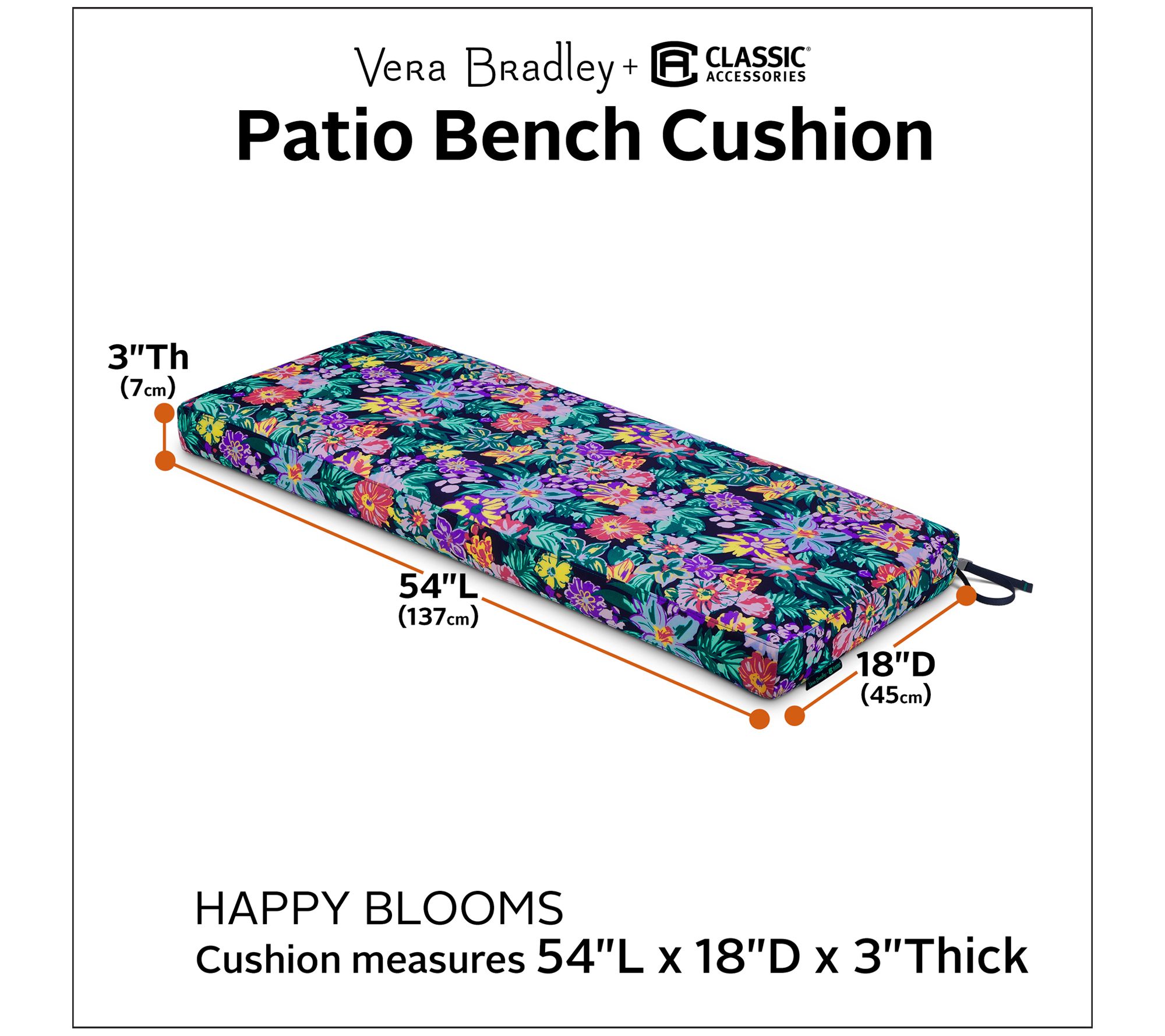 Vera Bradley Patio Bench Cushion 54x18x3