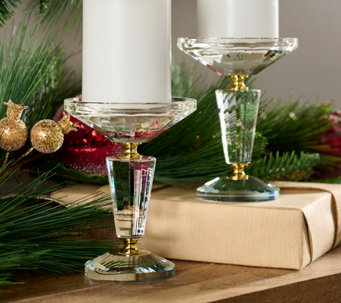 Set of (2) 6" Faceted Glass Pedestals by Valerie