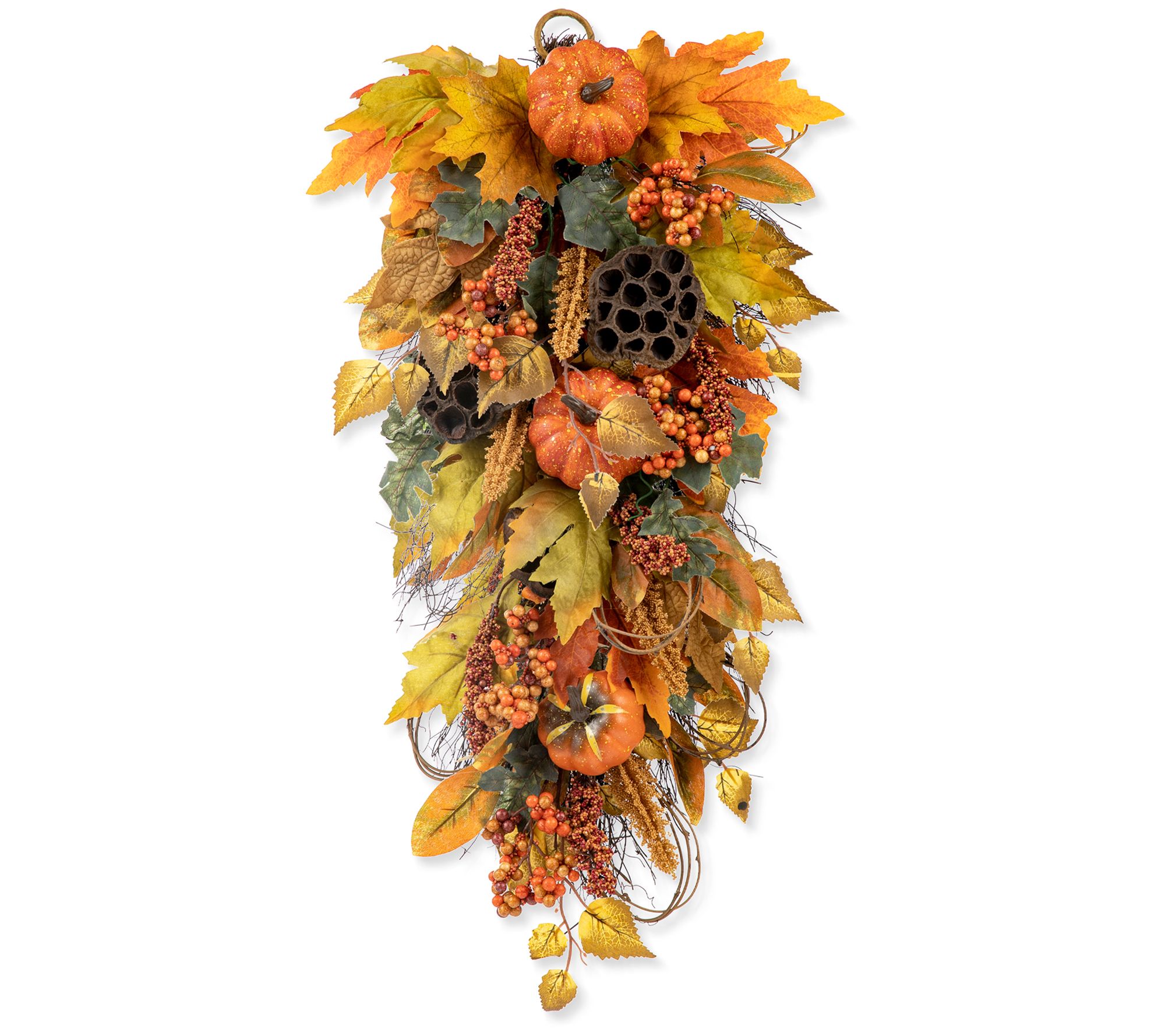 Glitzhome 25"H Fall Harvest Pumpkin Leaf Swag