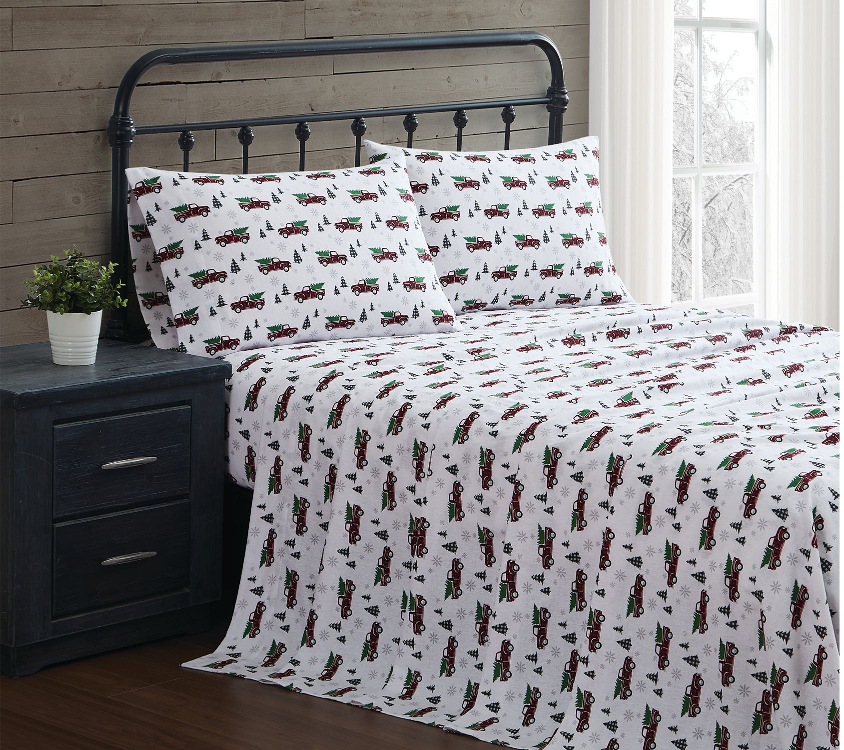 Truly Soft Holiday Truck Full Flannel Sheet Set