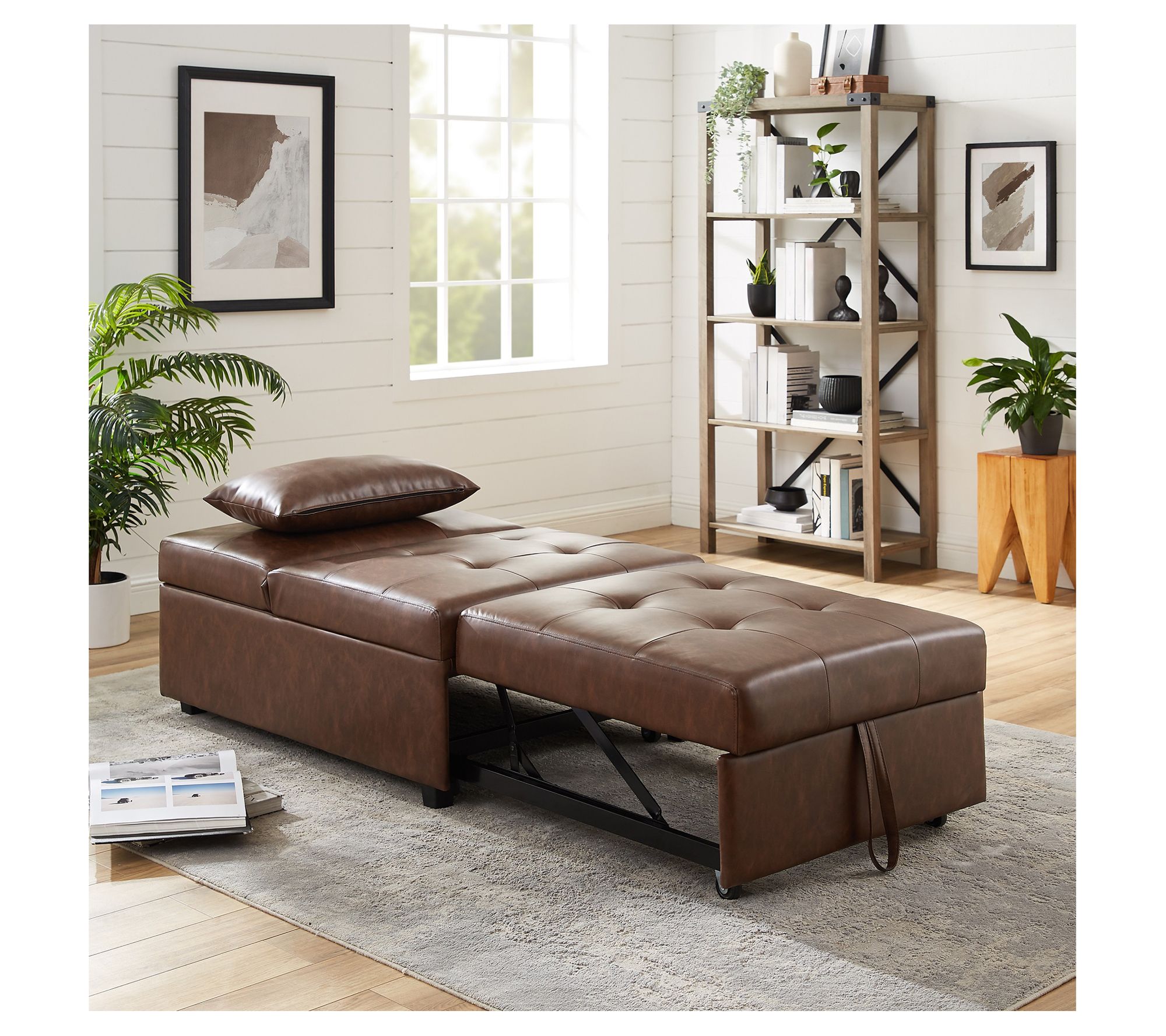 Linon Home Decor Clive 4 in 1Convertible Faux Leather Sofa Bed QVC