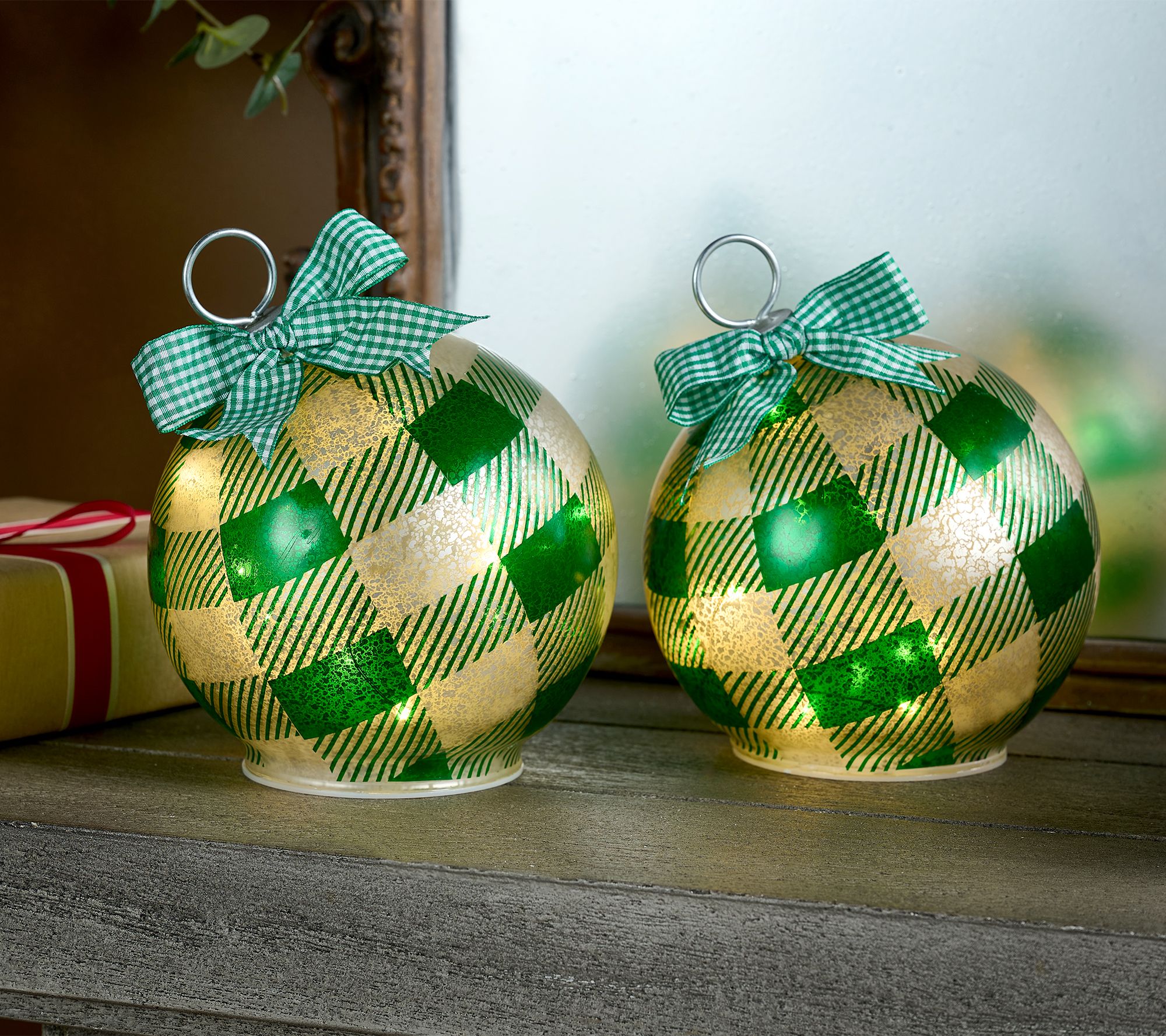 Set of 2 Illuminated Plaid Tabletop Ornaments by Valerie
