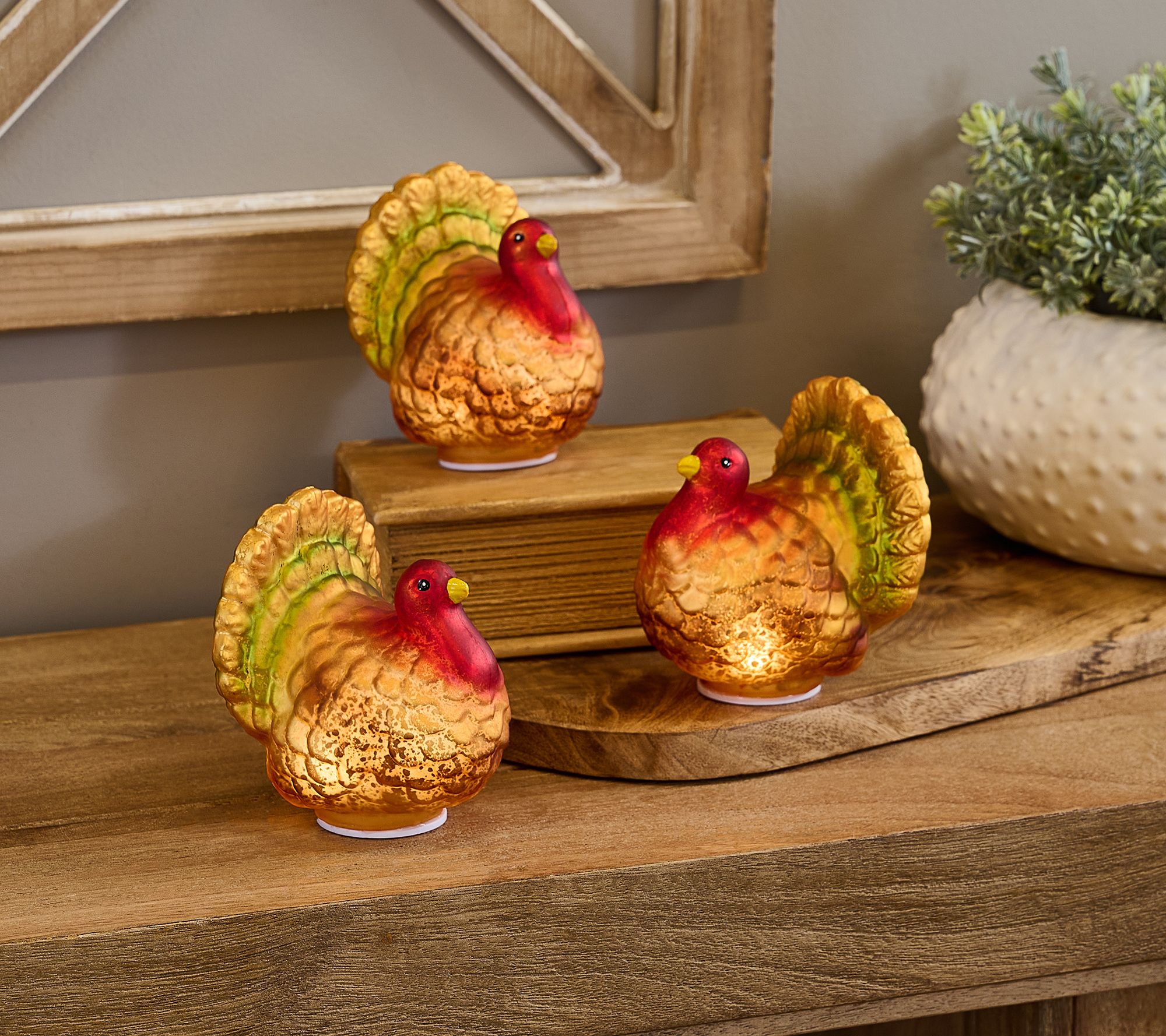 Set of 3 Illuminated Mercury Glass 4" Turkeys by Valerie