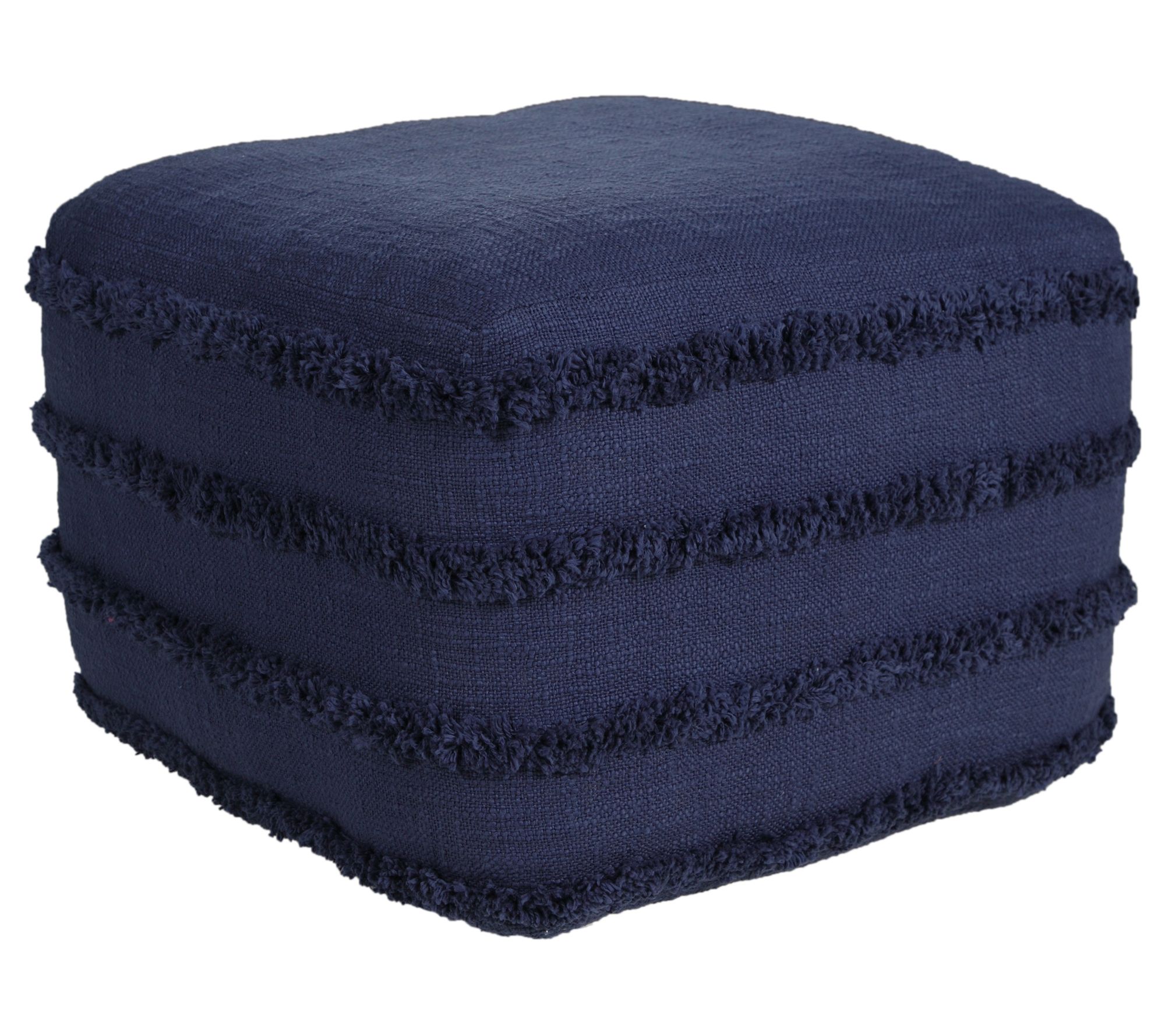 Ox Bay Striped Hand-Woven Cotton Fringe Pouf Ottoman
