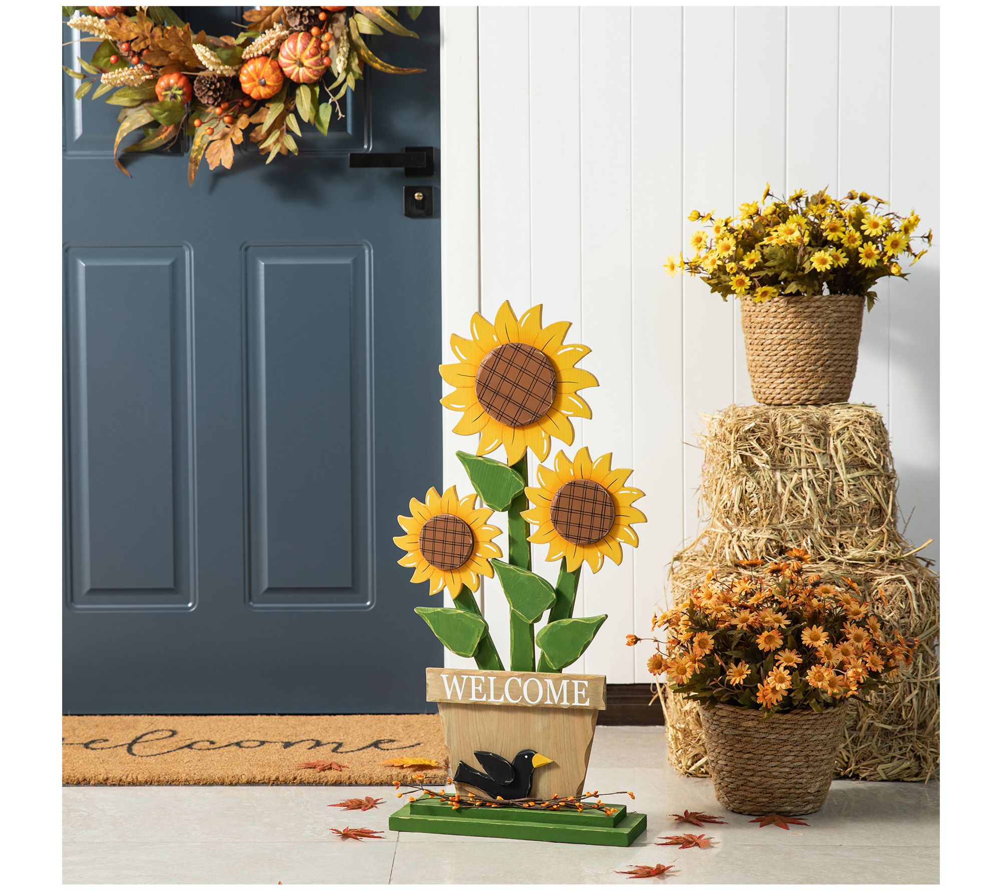 Glitzhome 29"H Fall Wood Sunflowers Porch Decor