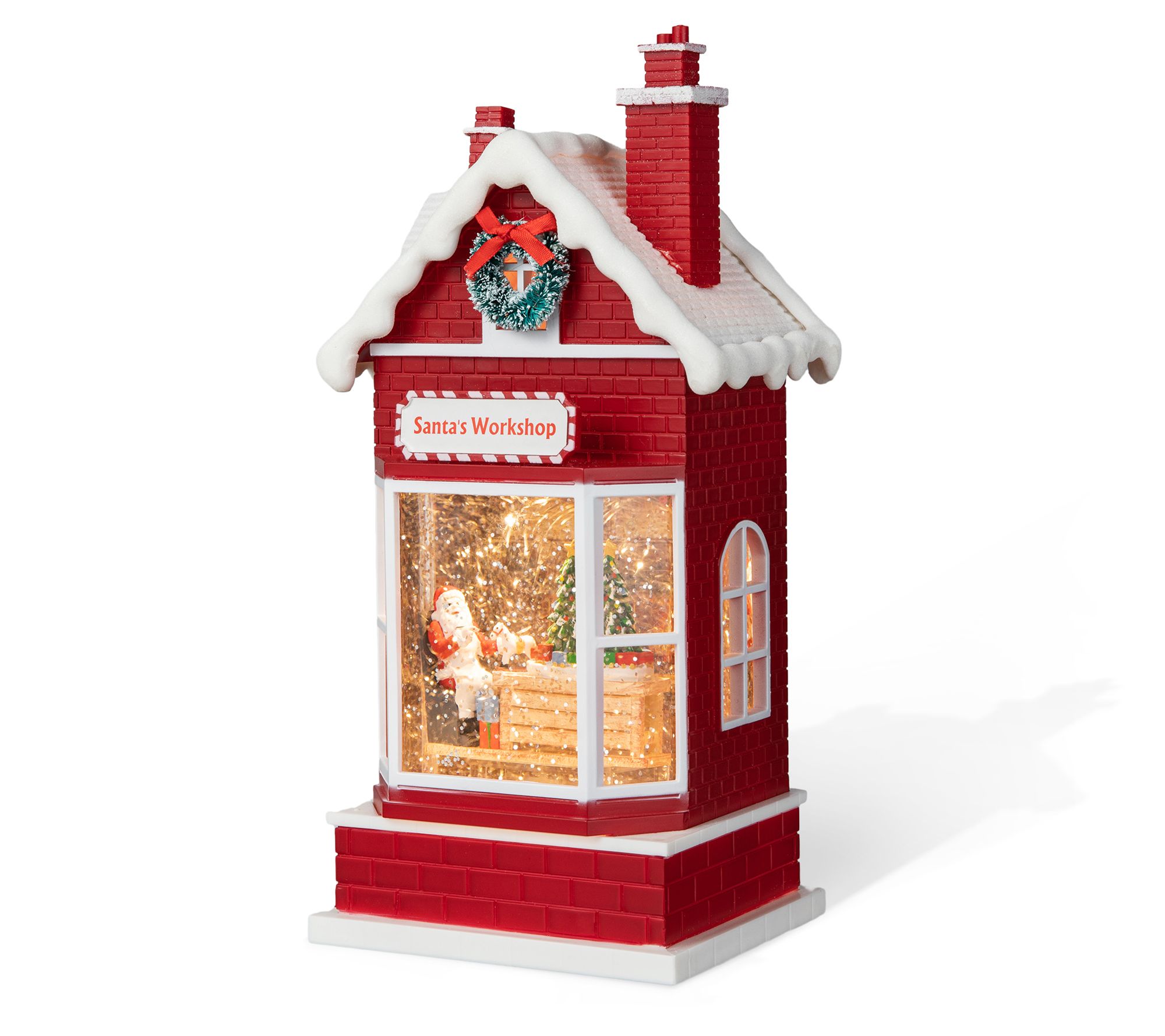 Glitzhome 10.5"H LED Lighted Santa's Workshop Snow Globe