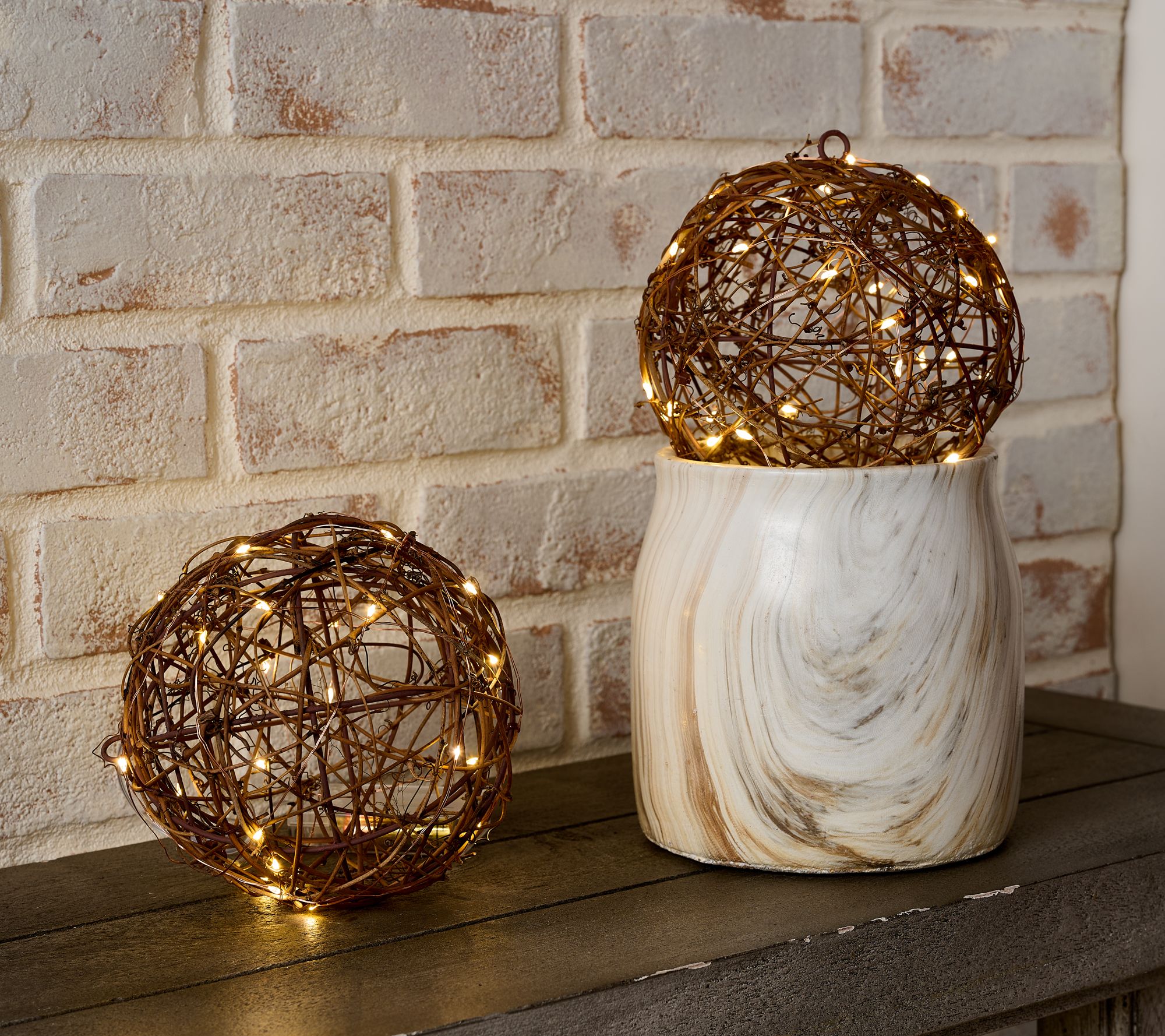 "As Is" Set of 2 6" Illuminated Rattan Spheres by Valerie