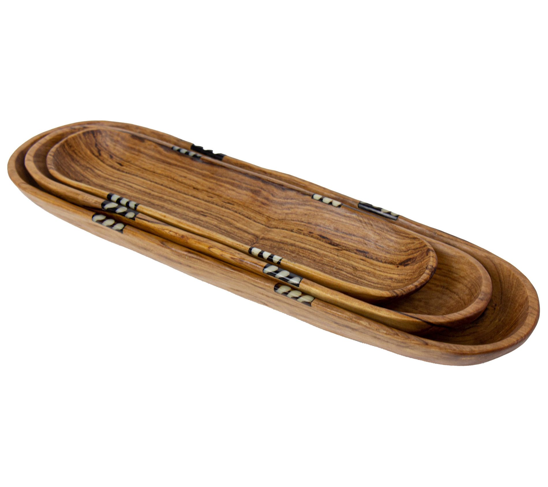 Global Crafts Oblong Nested Olive Wood ServingBowls, Set of 3