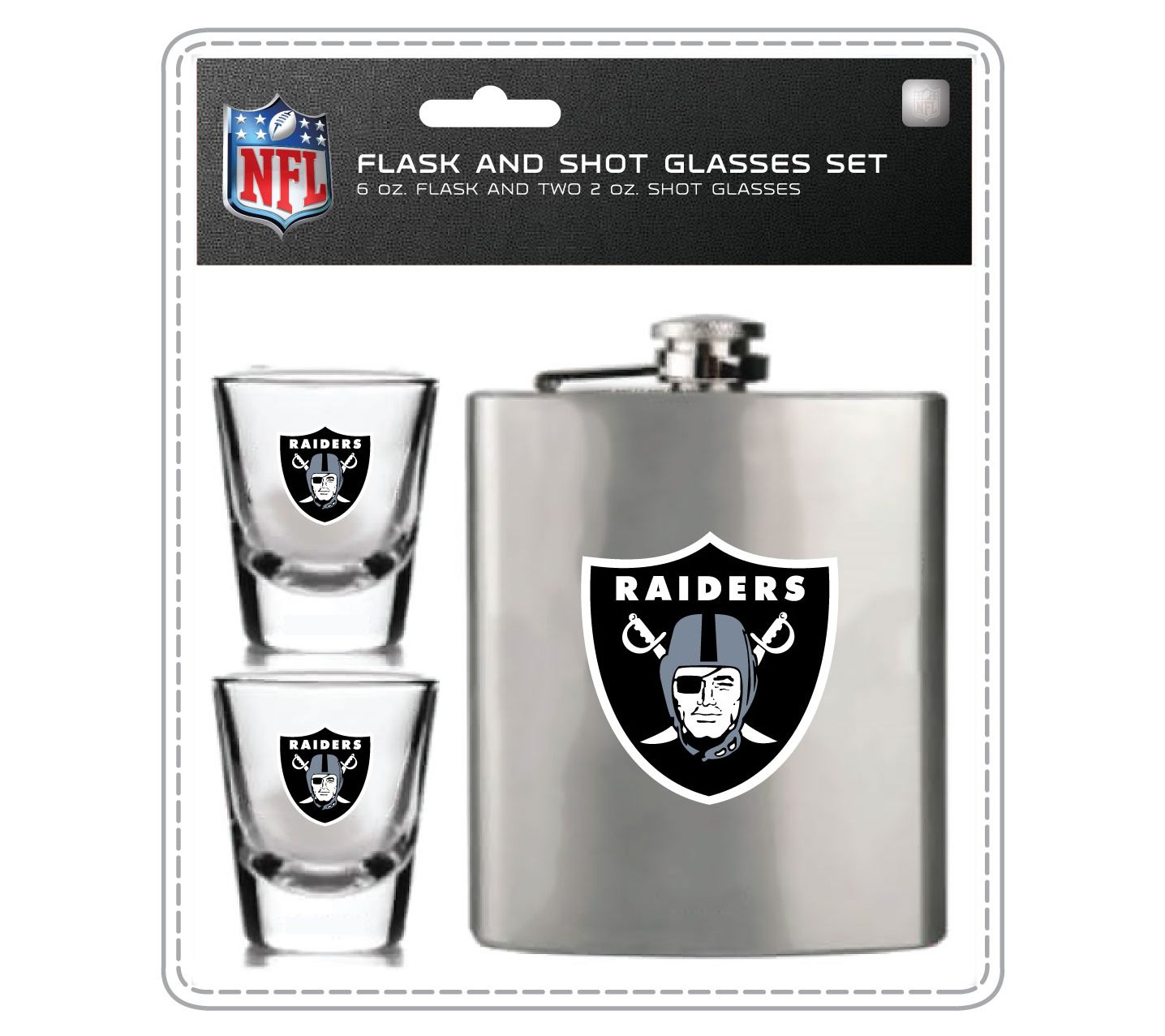 Mojo Licensing NFL Flask Set - 1 Flask and 2 Shot Glasses