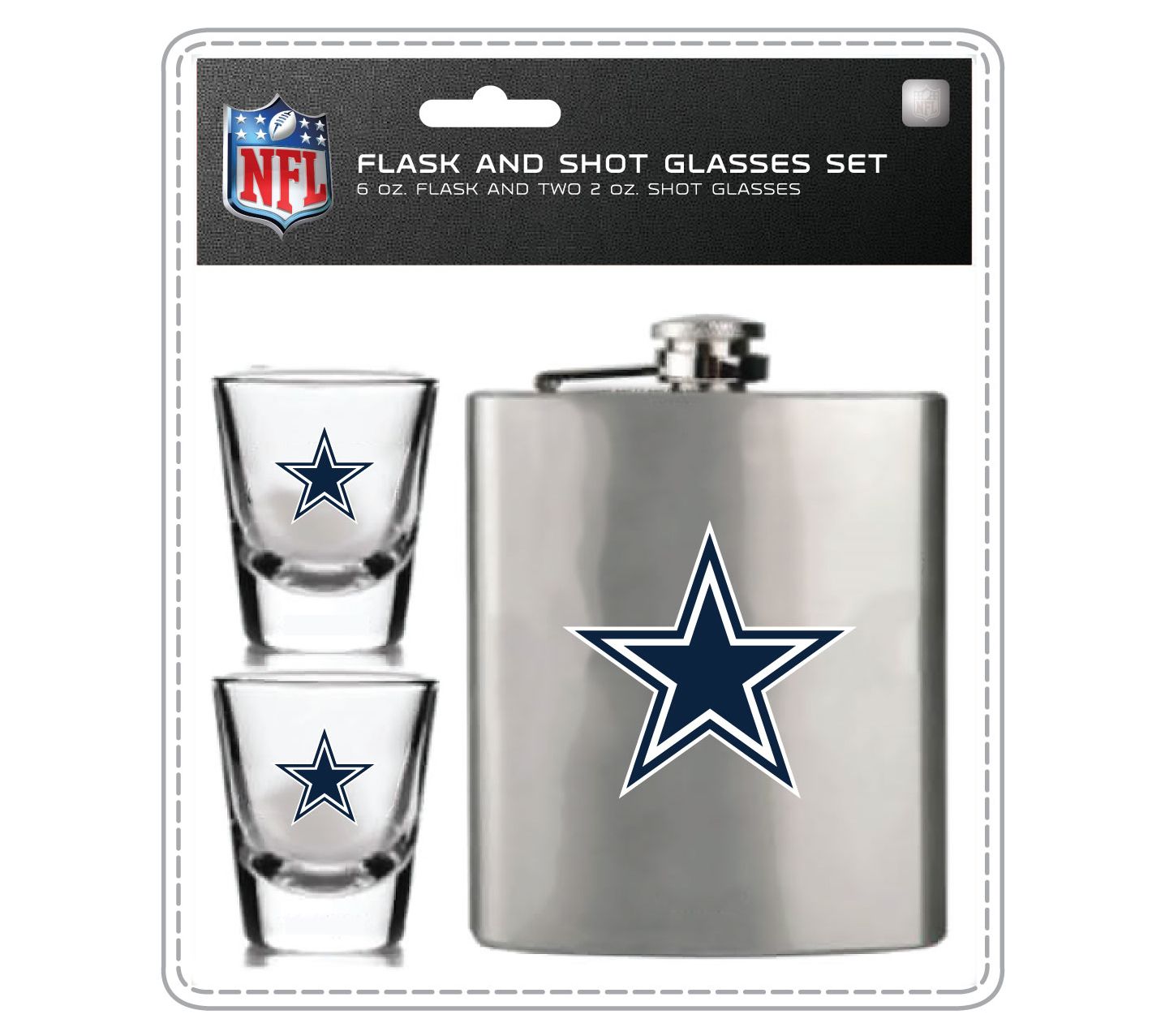 Mojo Licensing NFL Flask Set - 1 Flask and 2 Shot Glasses