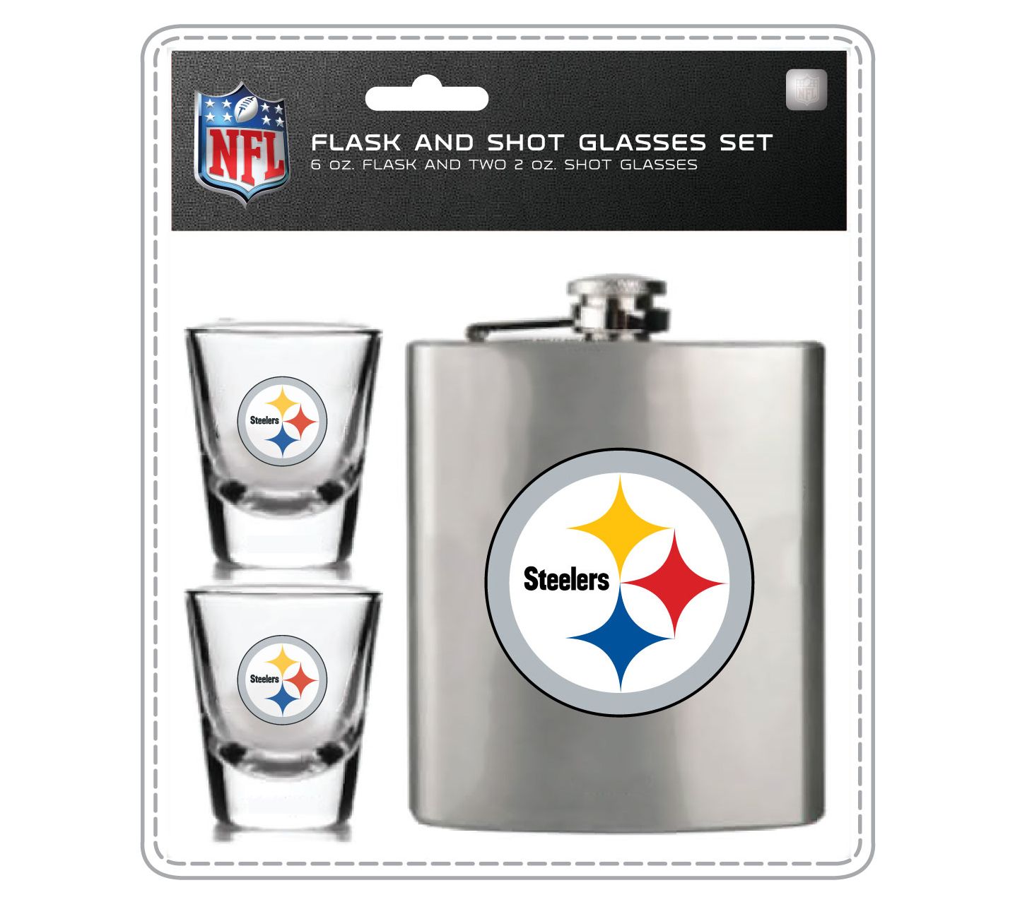 Mojo Licensing NFL Flask Set - 1 Flask and 2 Sht Glasses