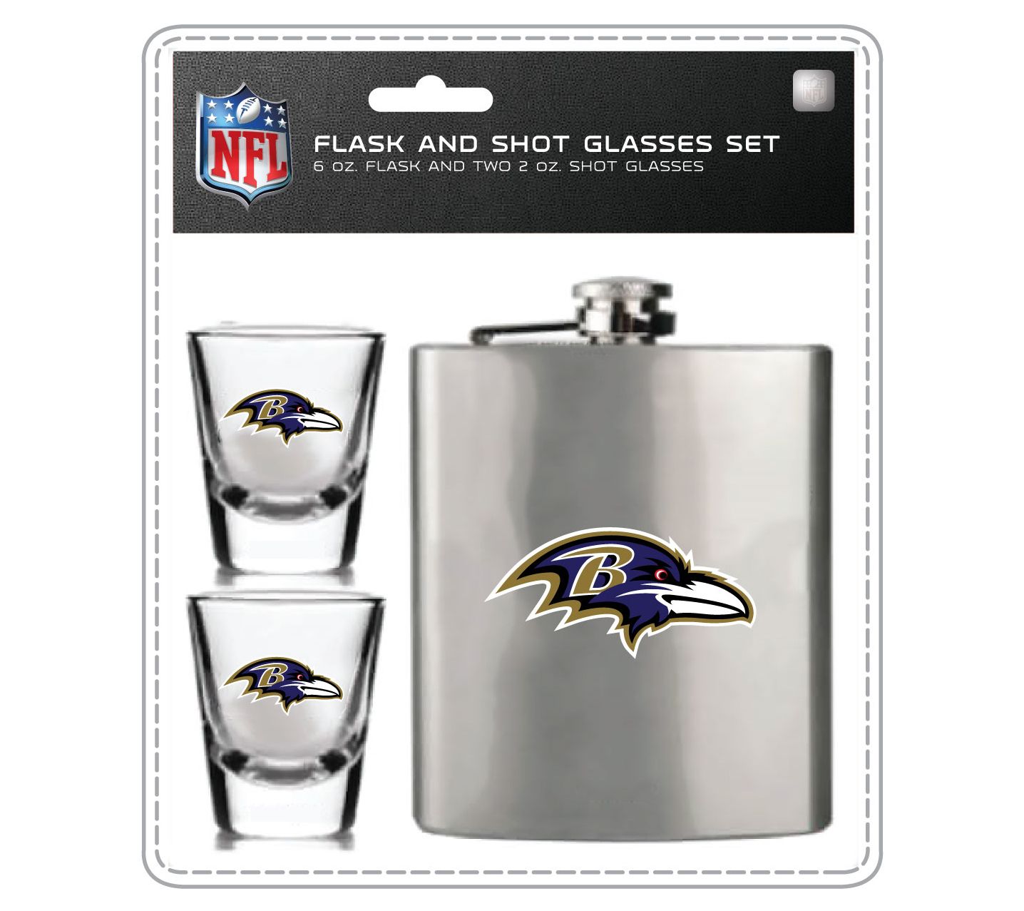 Mojo Licensing NFL Flask Set - 1 Flask and 2 Sht Glasses