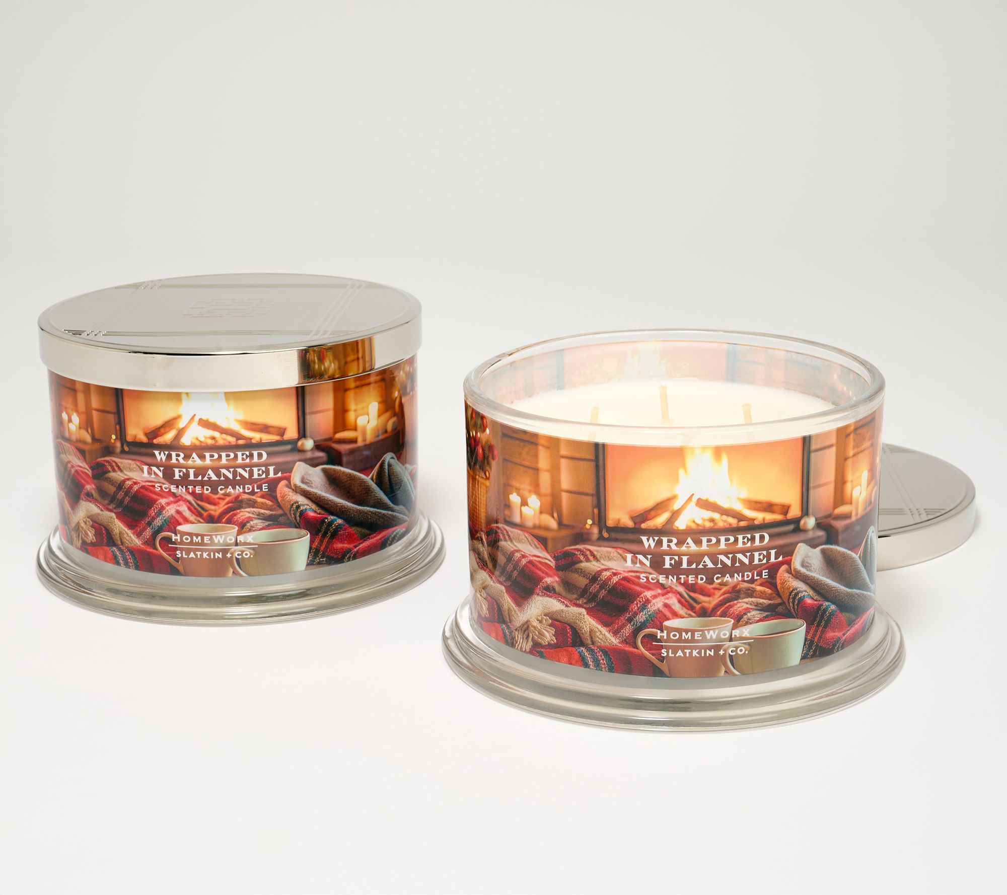 HomeWorx by Slatkin + Co. S/2 18oz Wrapped in Flannel Candles