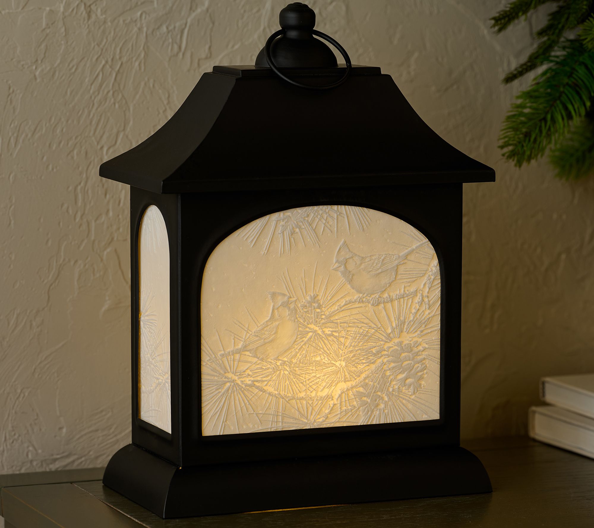 Illuminated Metal Lantern with Porcelain Scene by Valerie - QVC.com