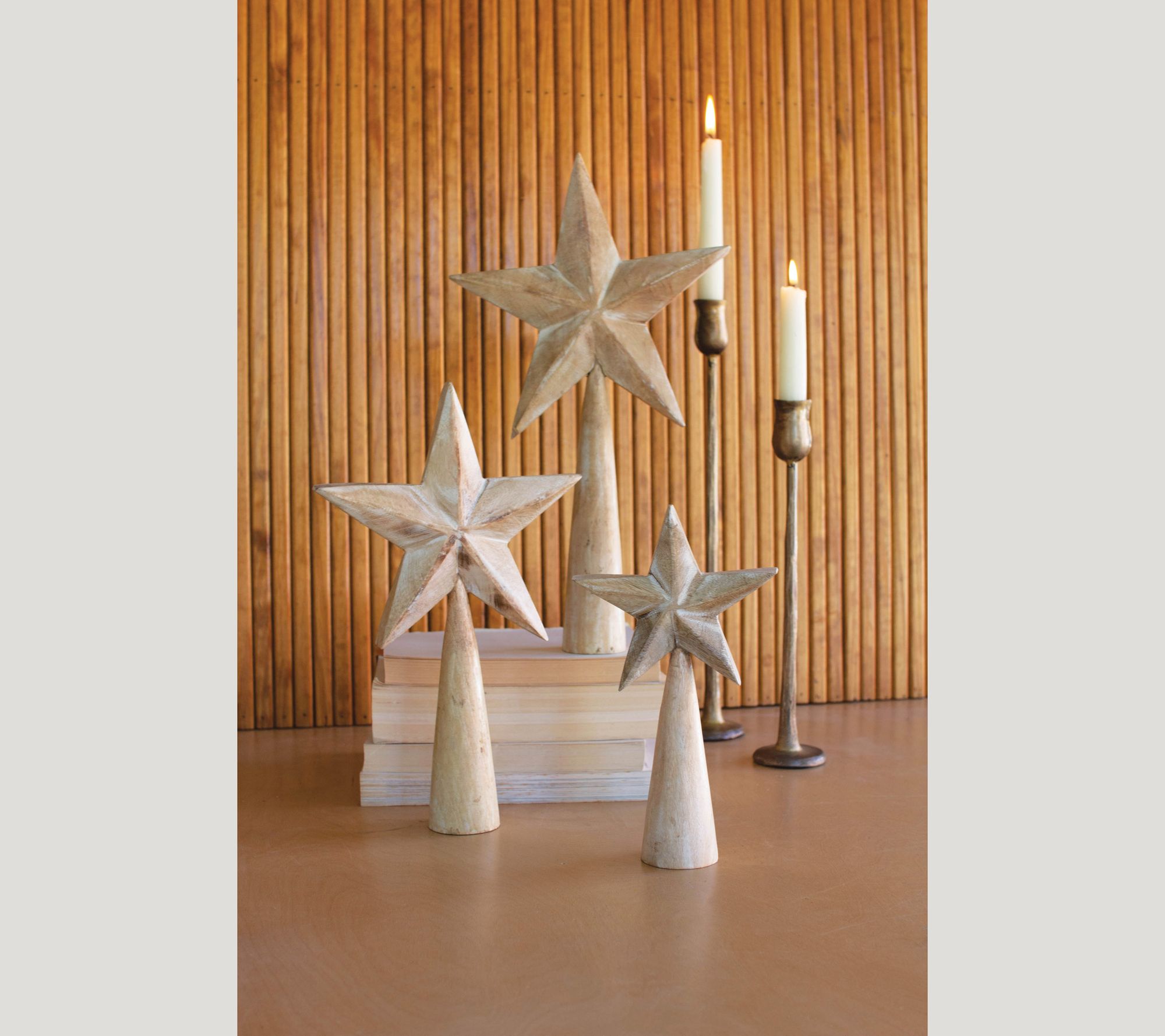 Kalalou Set of Three Wooden Table Top Stars