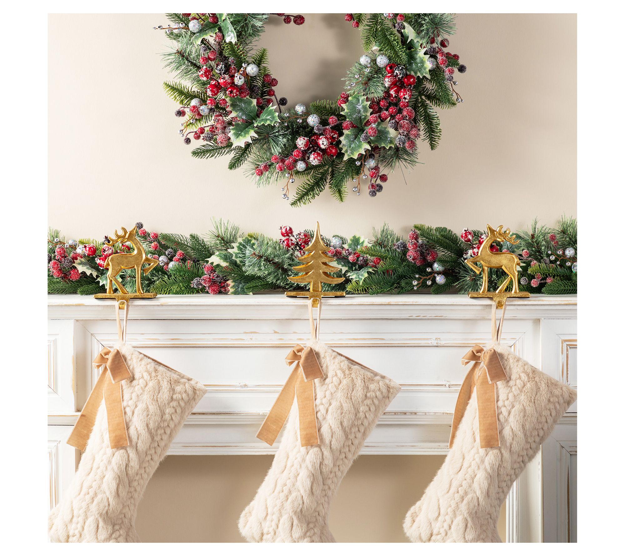 Glitzhome Christmas Resin Tree and Reindeer Stocking Holders