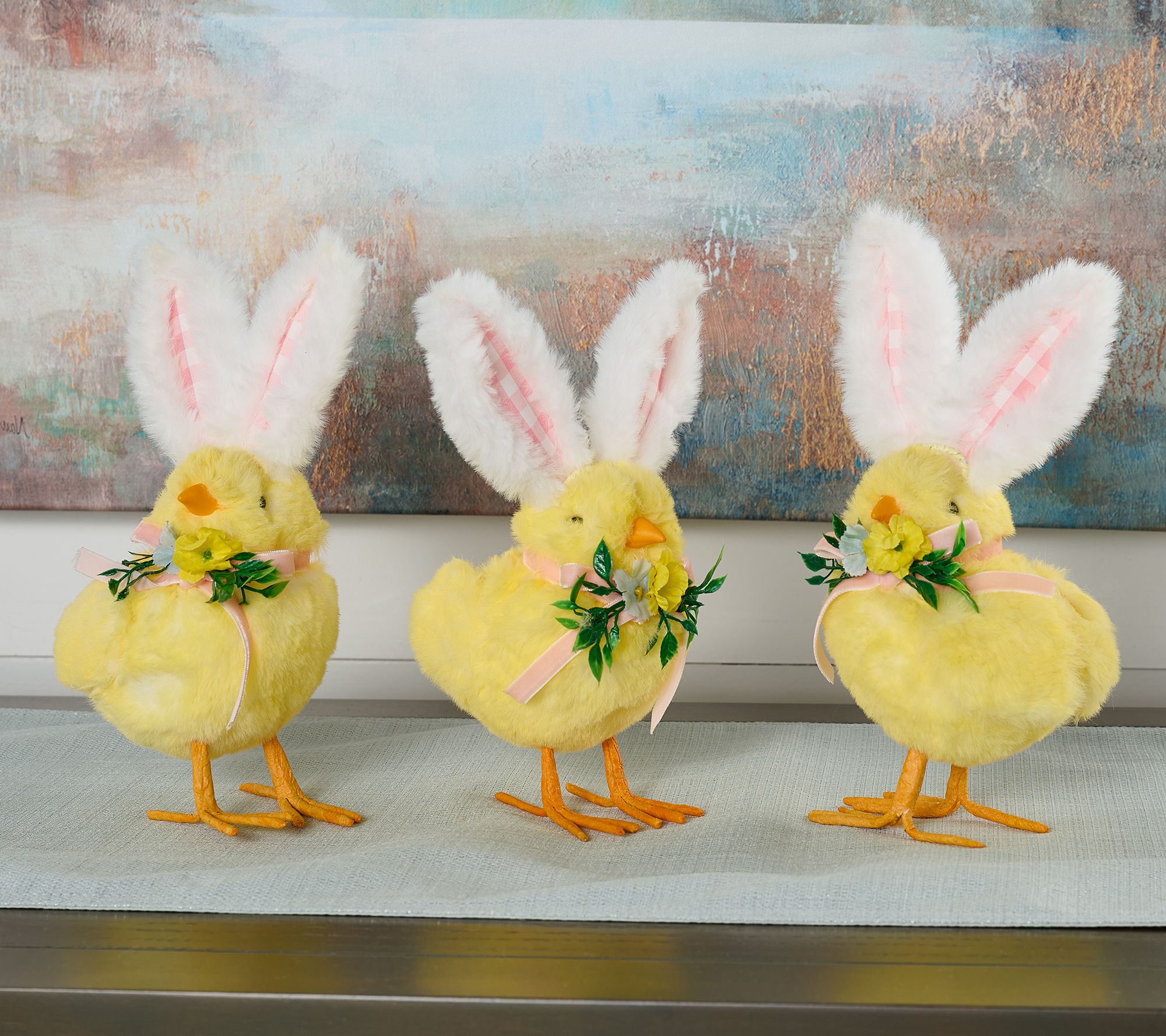  Set of 3 Fuzzy Chicks with Bunny Ears by Valerie - H510259