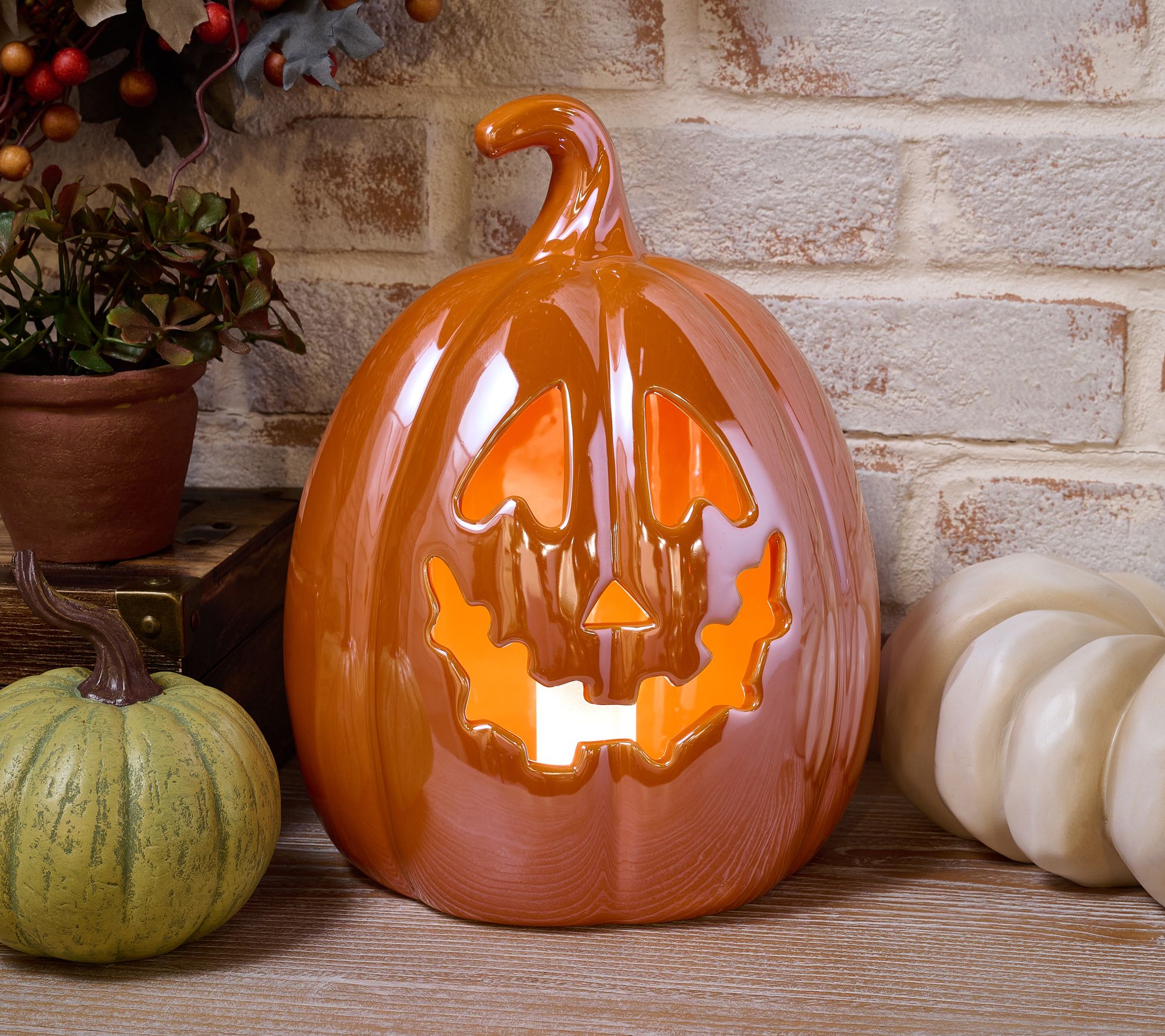 "As Is" 12" Illuminated Ceramic Jack- O-Lantern by Valerie